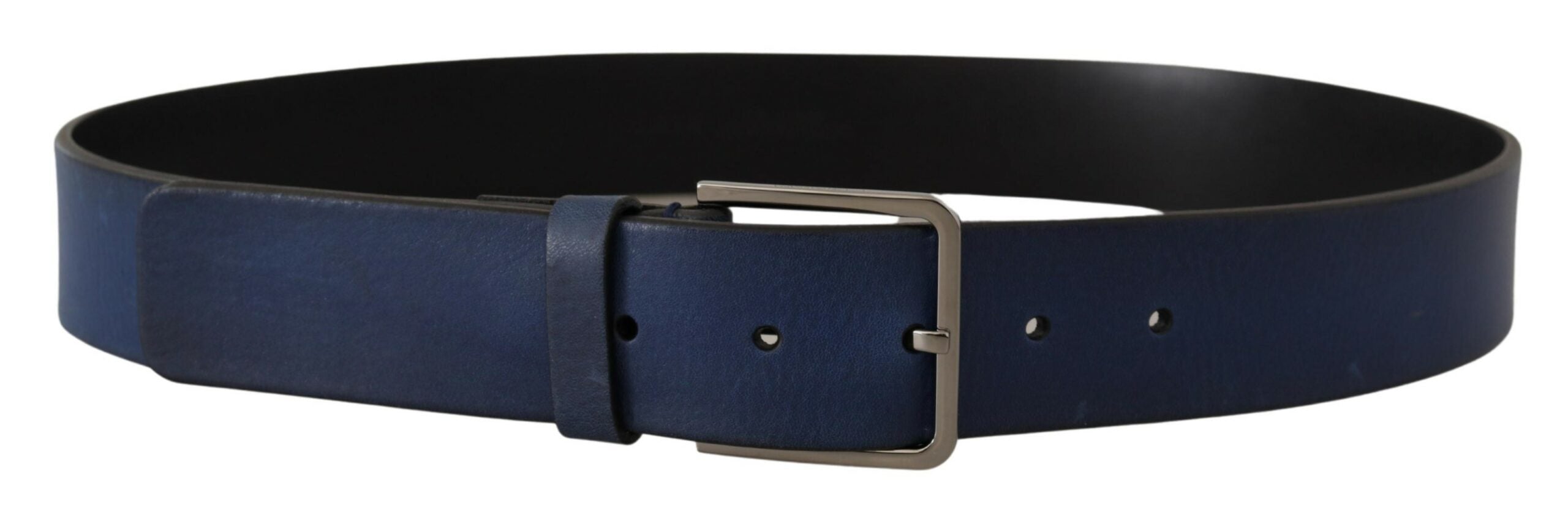 Dolce &amp; Gabbana Ceinture élégante en cuir bleu avec boucle argentée