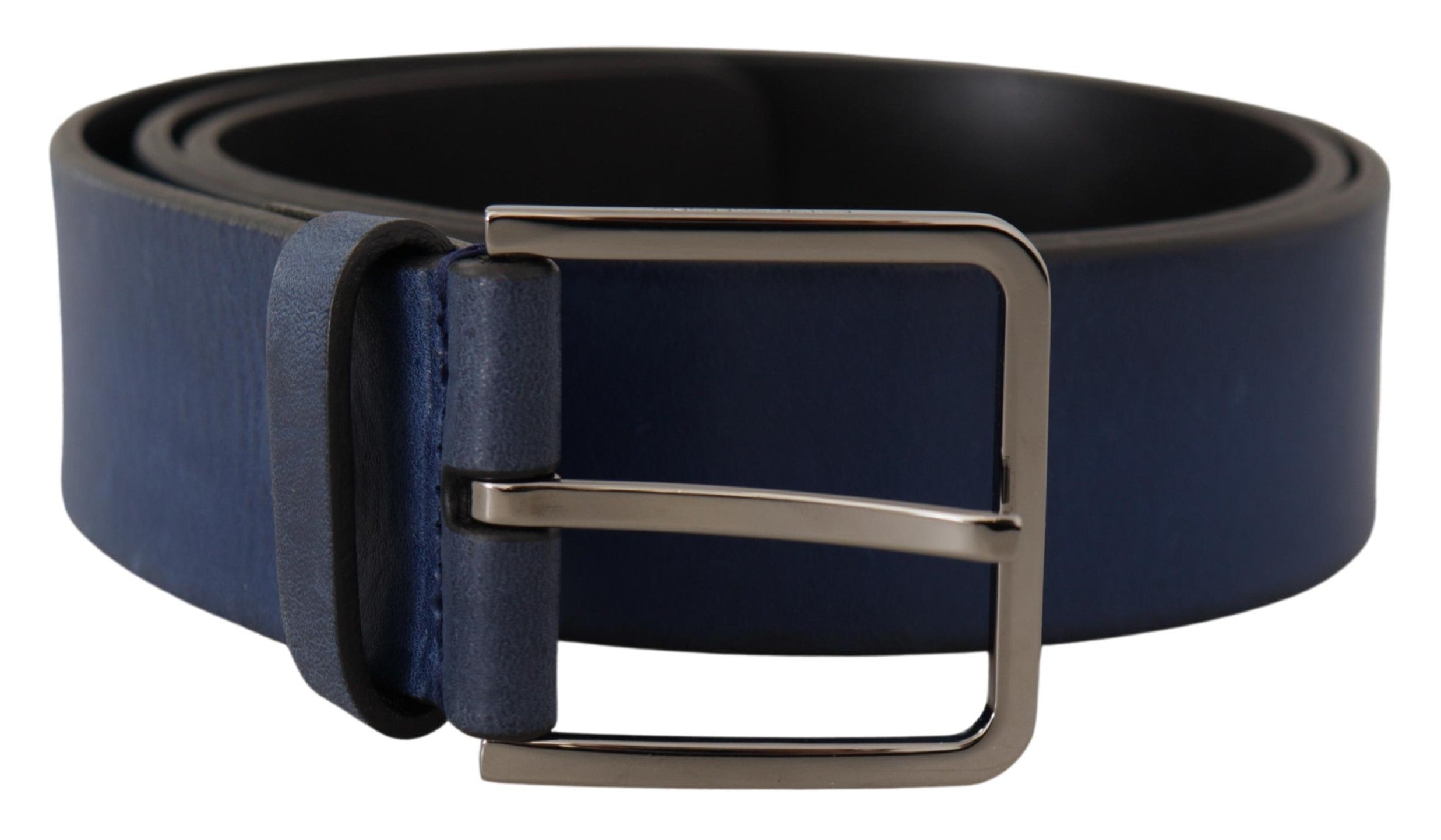 Dolce &amp; Gabbana Ceinture élégante en cuir bleu avec boucle argentée