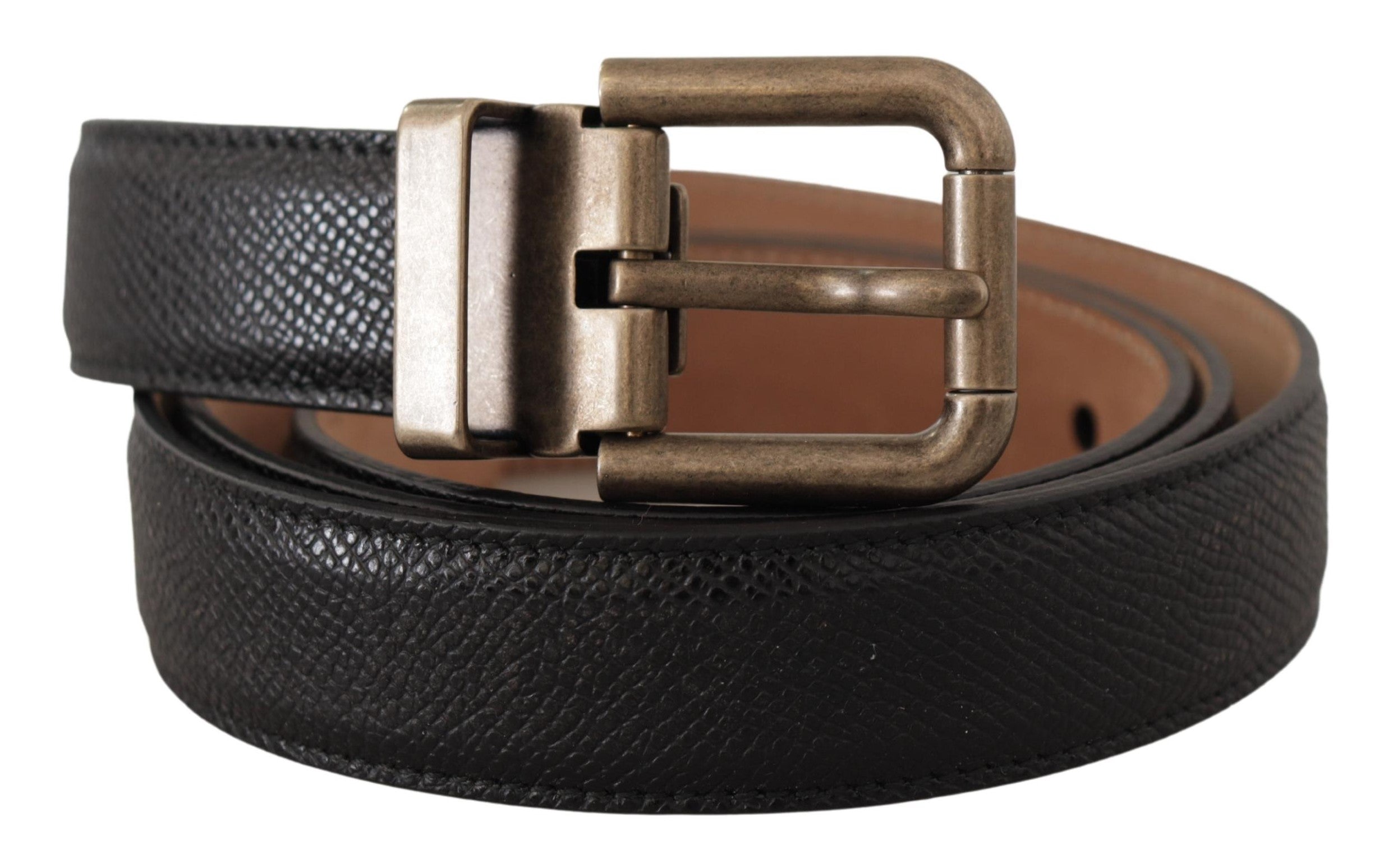 Dolce &amp; Gabbana Ceinture élégante en cuir noir avec boucle en métal vintage