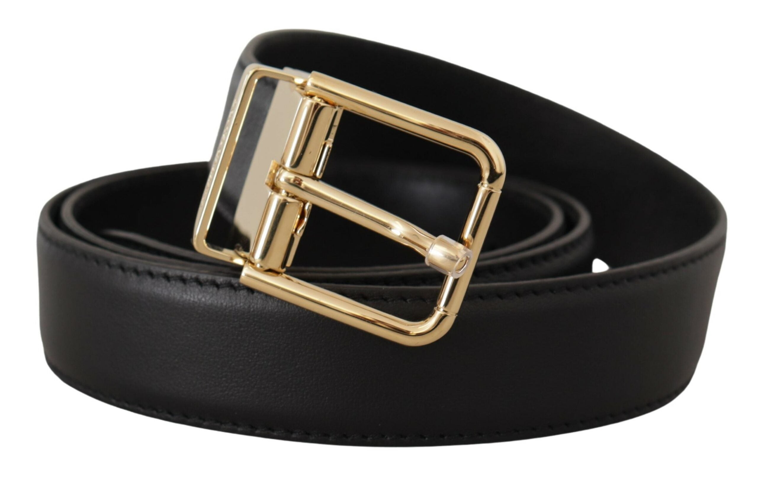 Dolce &amp; Gabbana Ceinture élégante en cuir noir avec boucle en métal