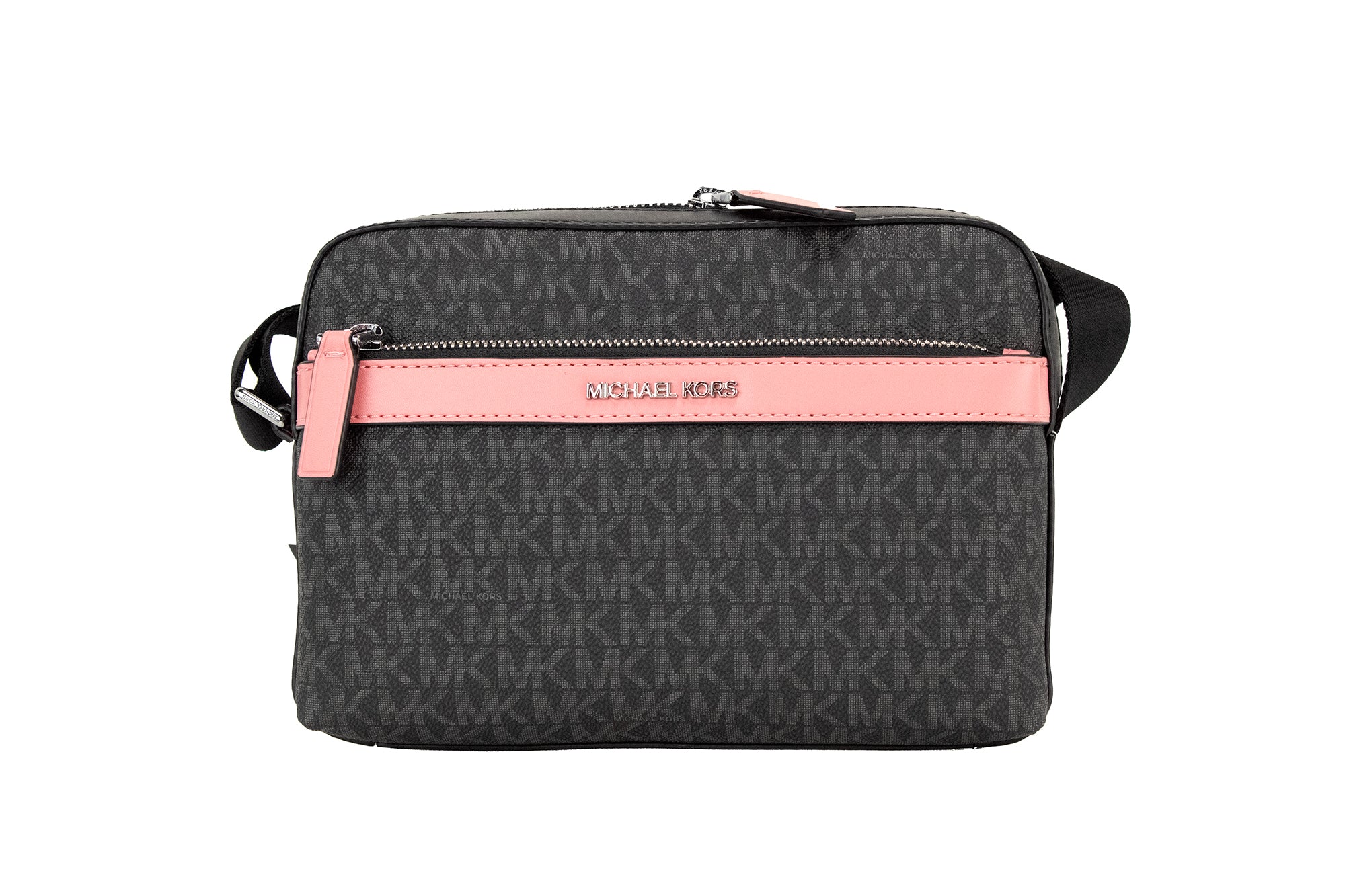 Michael Kors Cooper Petit sac à bandoulière utilitaire en PVC noir rose Signature