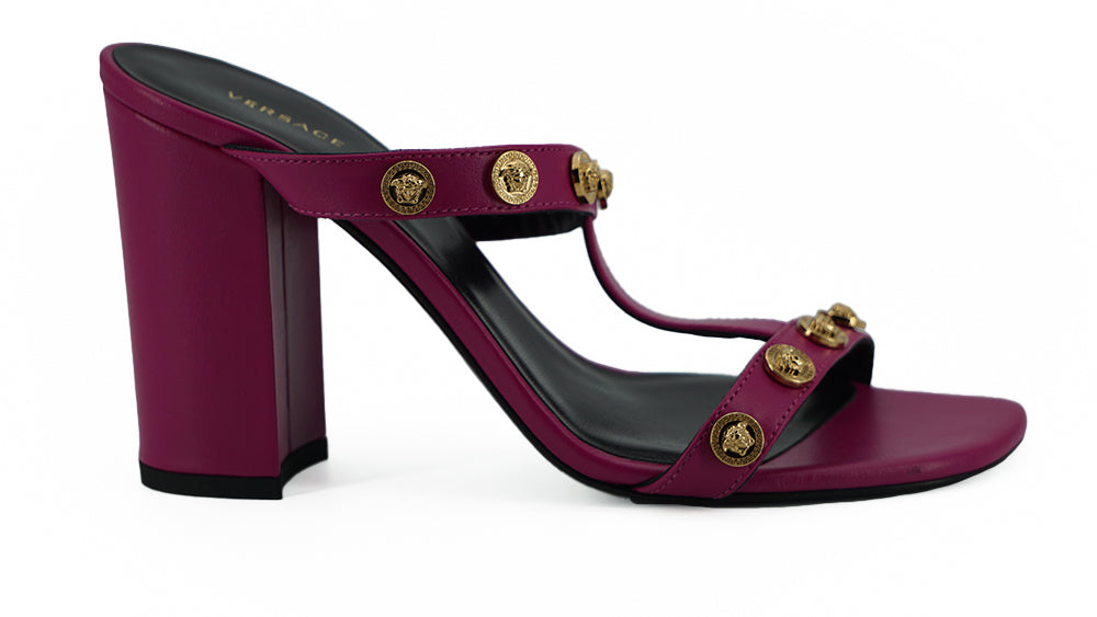 Versace élégantes sandales hautes en cuir de veau violet