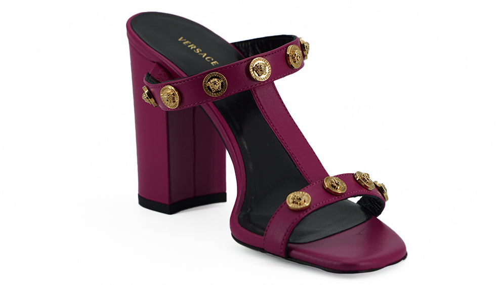 Versace élégantes sandales hautes en cuir de veau violet