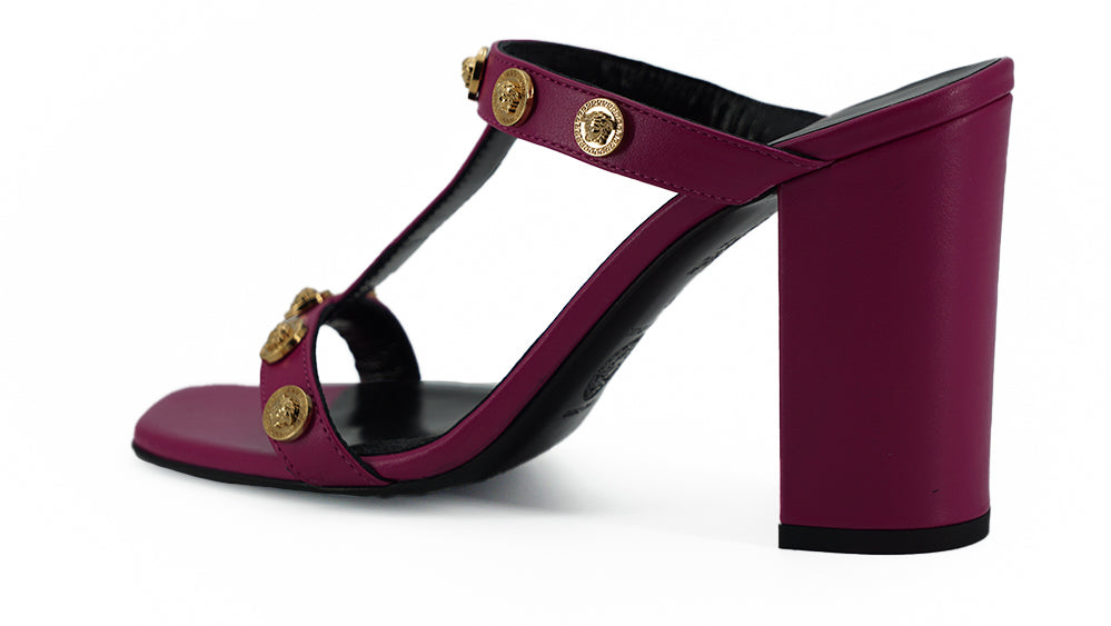 Versace élégantes sandales hautes en cuir de veau violet