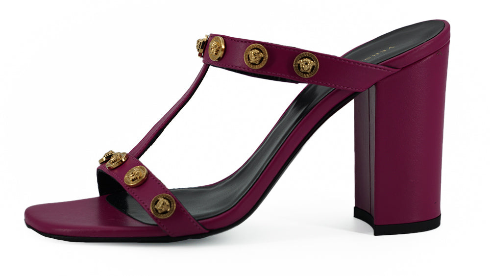 Versace élégantes sandales hautes en cuir de veau violet