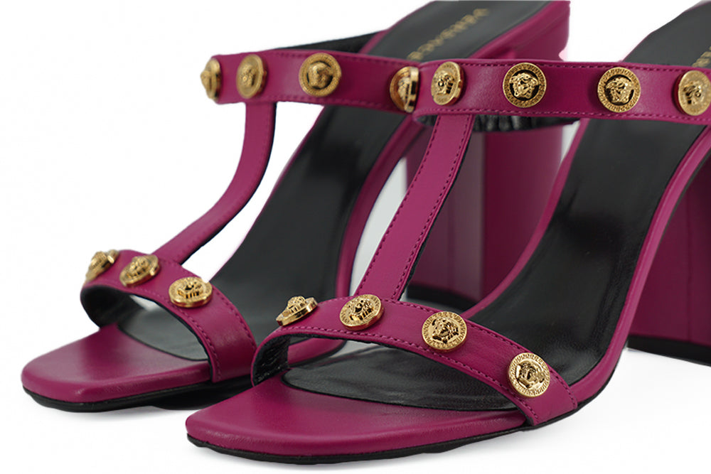 Versace élégantes sandales hautes en cuir de veau violet