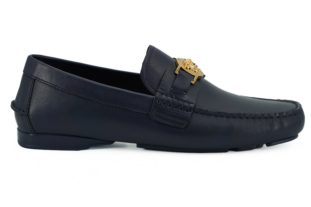 Versace Mocassins élégants en cuir de veau bleu marine