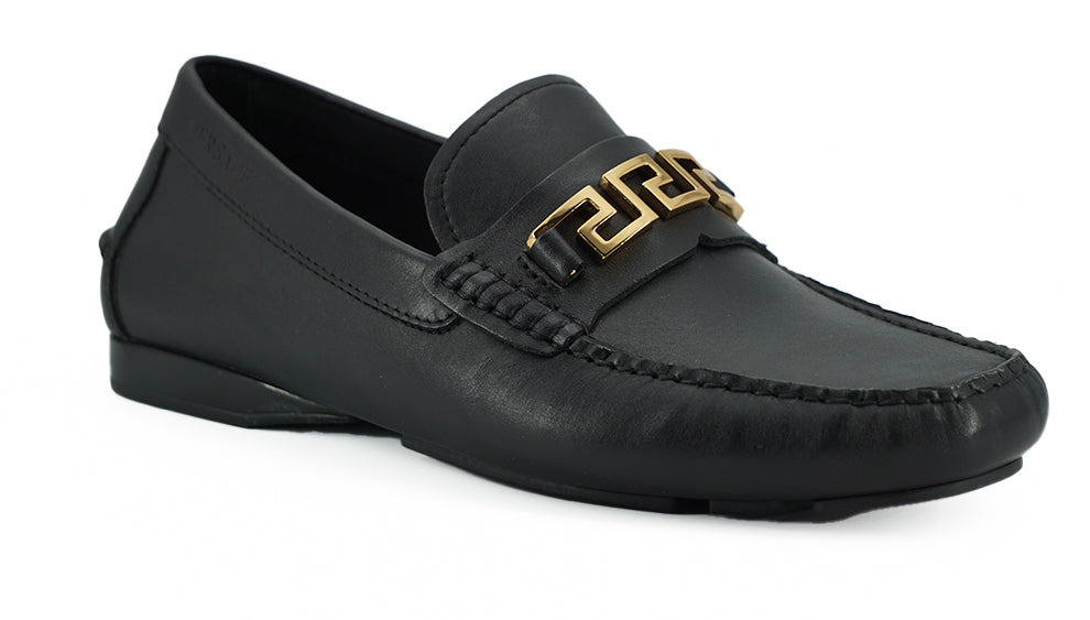 Mocassins élégants en cuir de veau noir Versace pour hommes