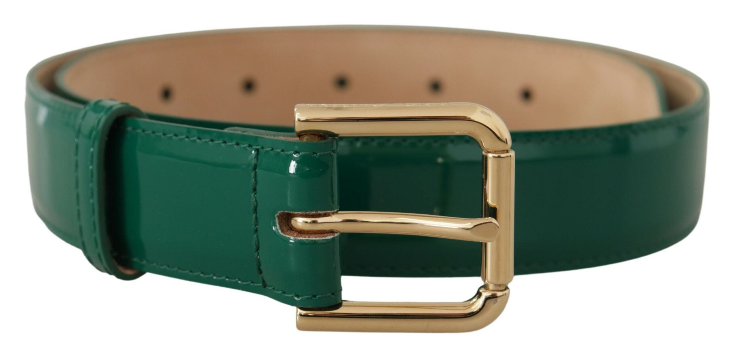 Dolce &amp; Gabbana Ceinture élégante en cuir vert avec boucle dorée