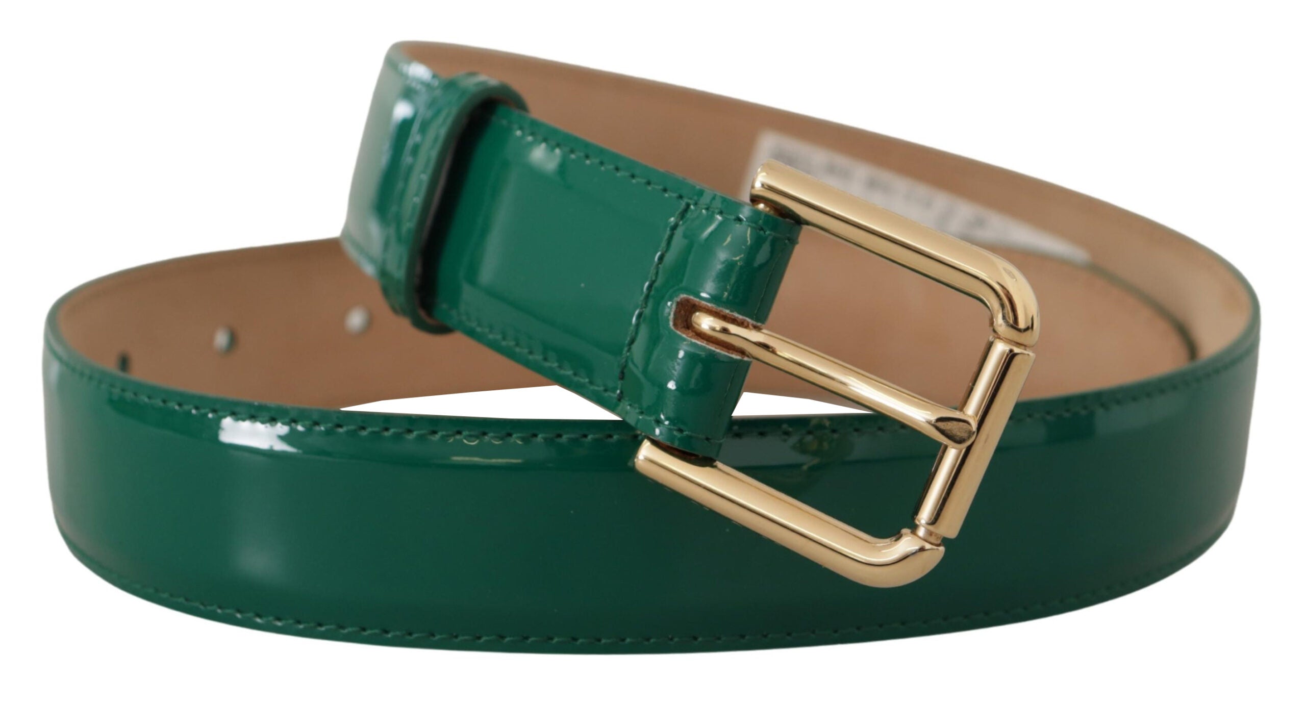 Dolce &amp; Gabbana Ceinture élégante en cuir vert avec boucle dorée