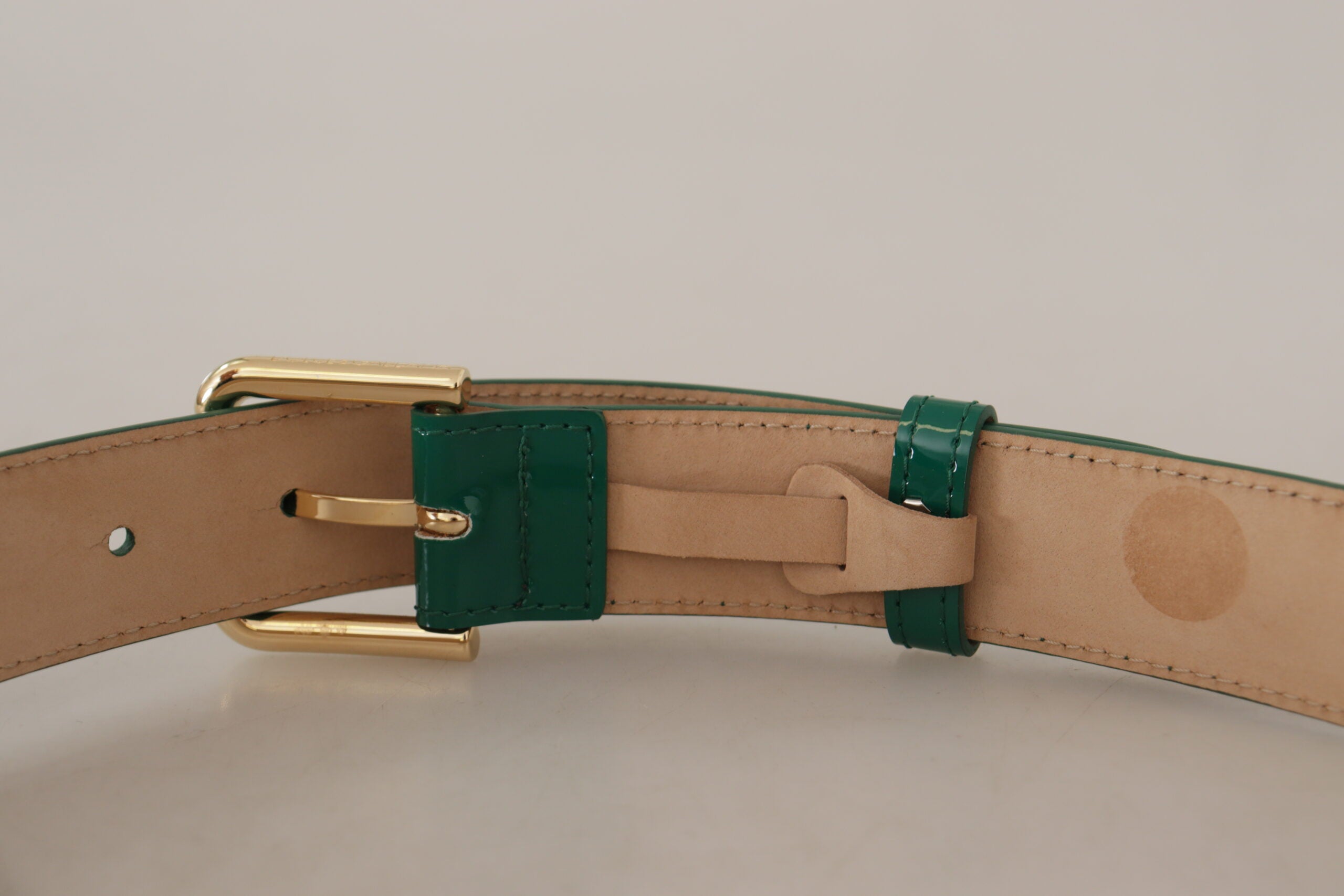 Dolce &amp; Gabbana Ceinture élégante en cuir vert avec boucle dorée