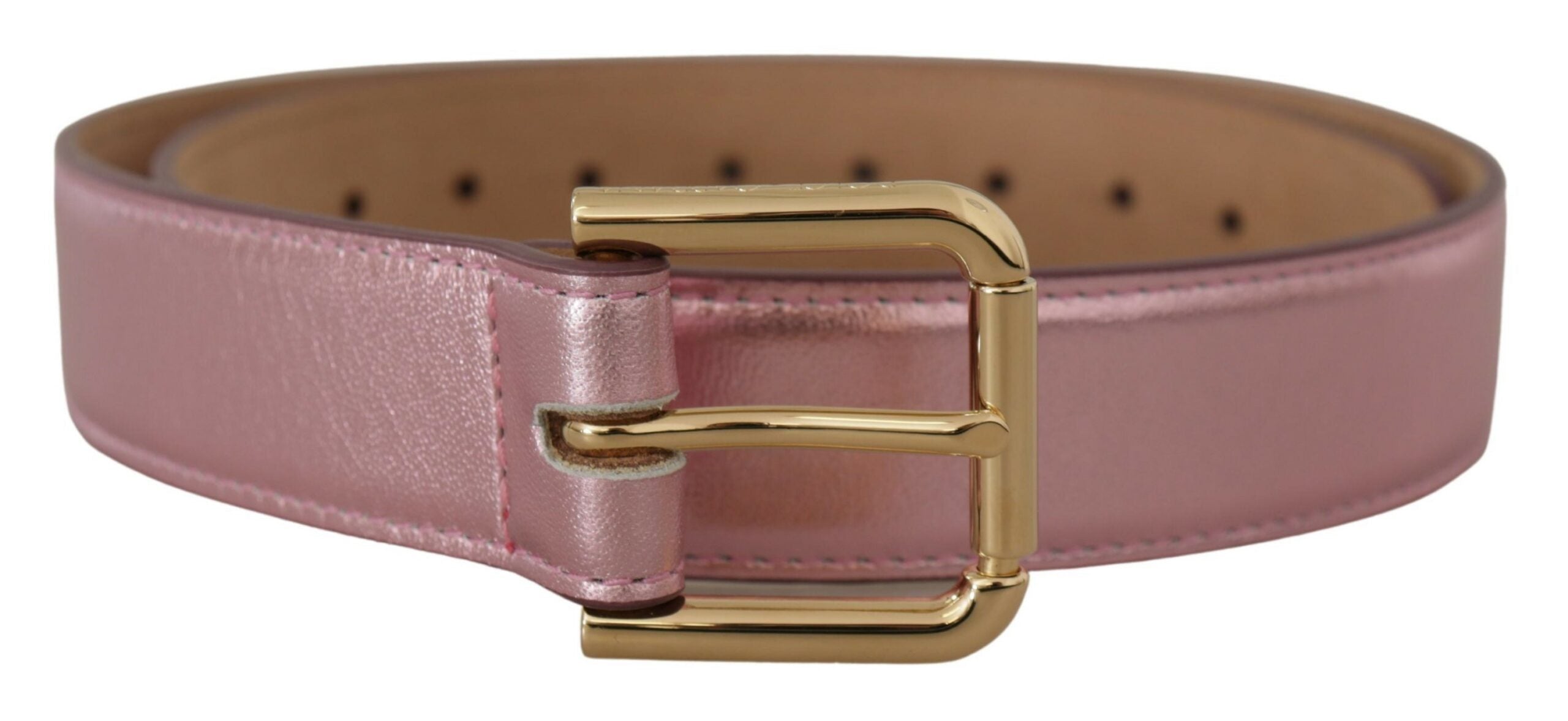 Dolce &amp; Gabbana Ceinture élégante en cuir rose métallisé