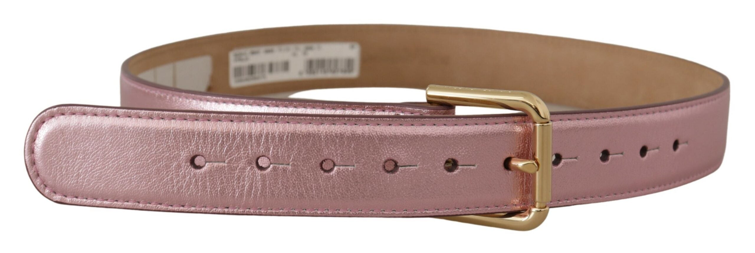 Dolce &amp; Gabbana Ceinture élégante en cuir rose métallisé