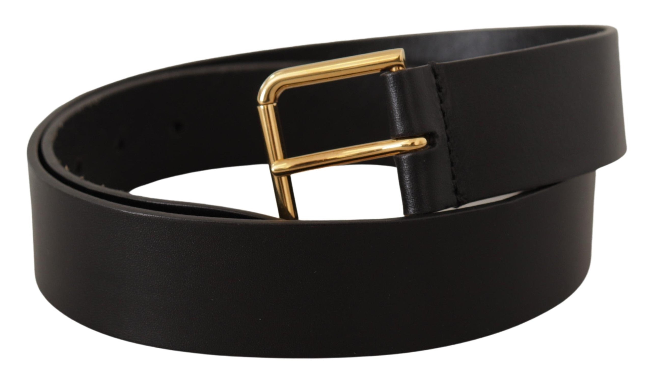 Dolce &amp; Gabbana Ceinture élégante en cuir noir avec boucle dorée