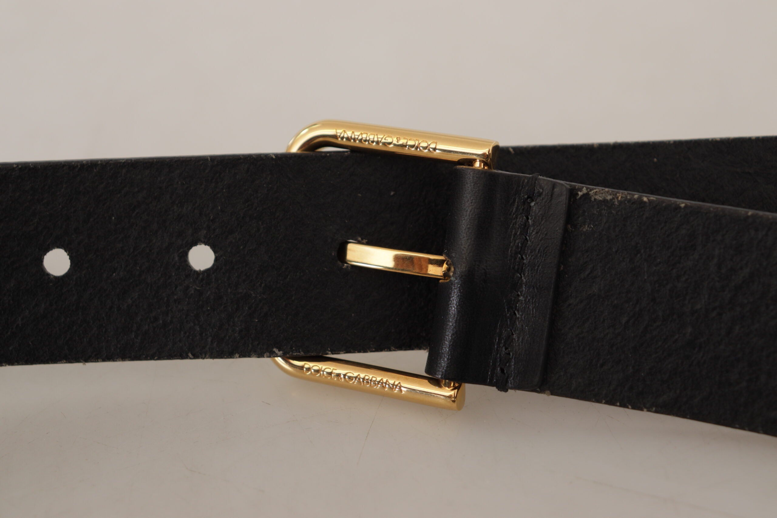 Dolce &amp; Gabbana Ceinture élégante en cuir noir avec boucle dorée