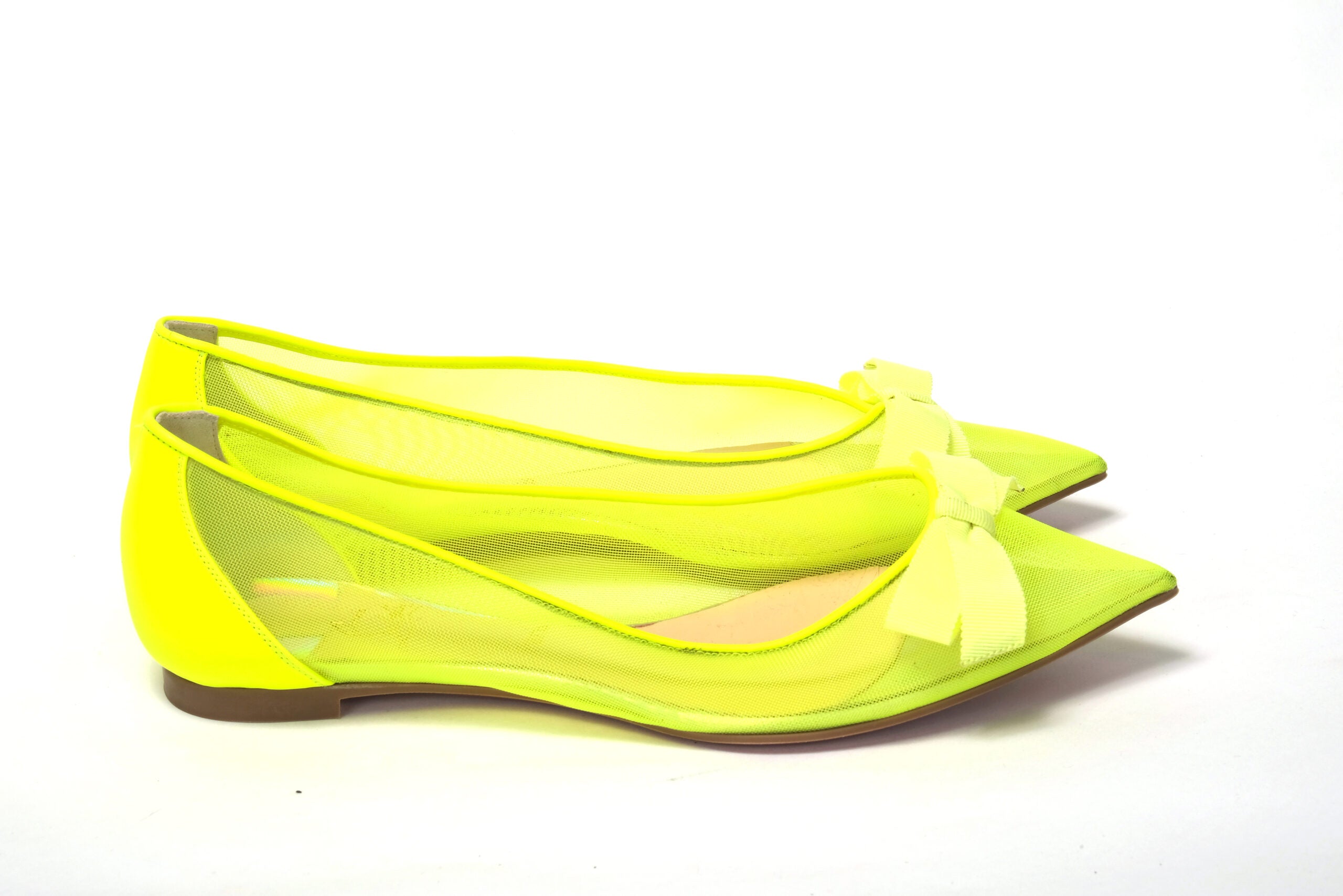 Christian Louboutin Fluro Jaune Chaussure à Bout Plat