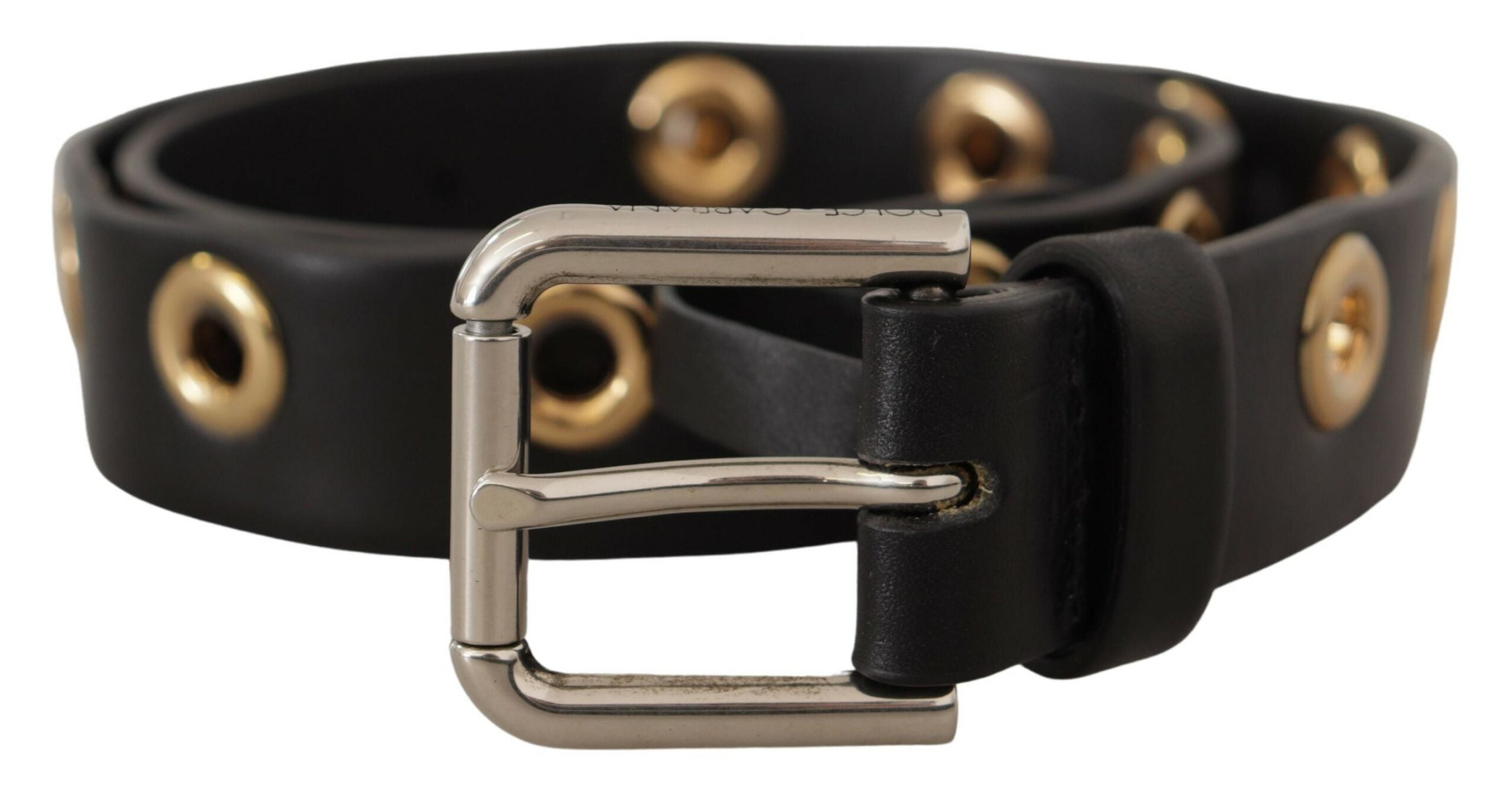 Dolce &amp; Gabbana Chic Ceinture en cuir noir avec boucle gravée