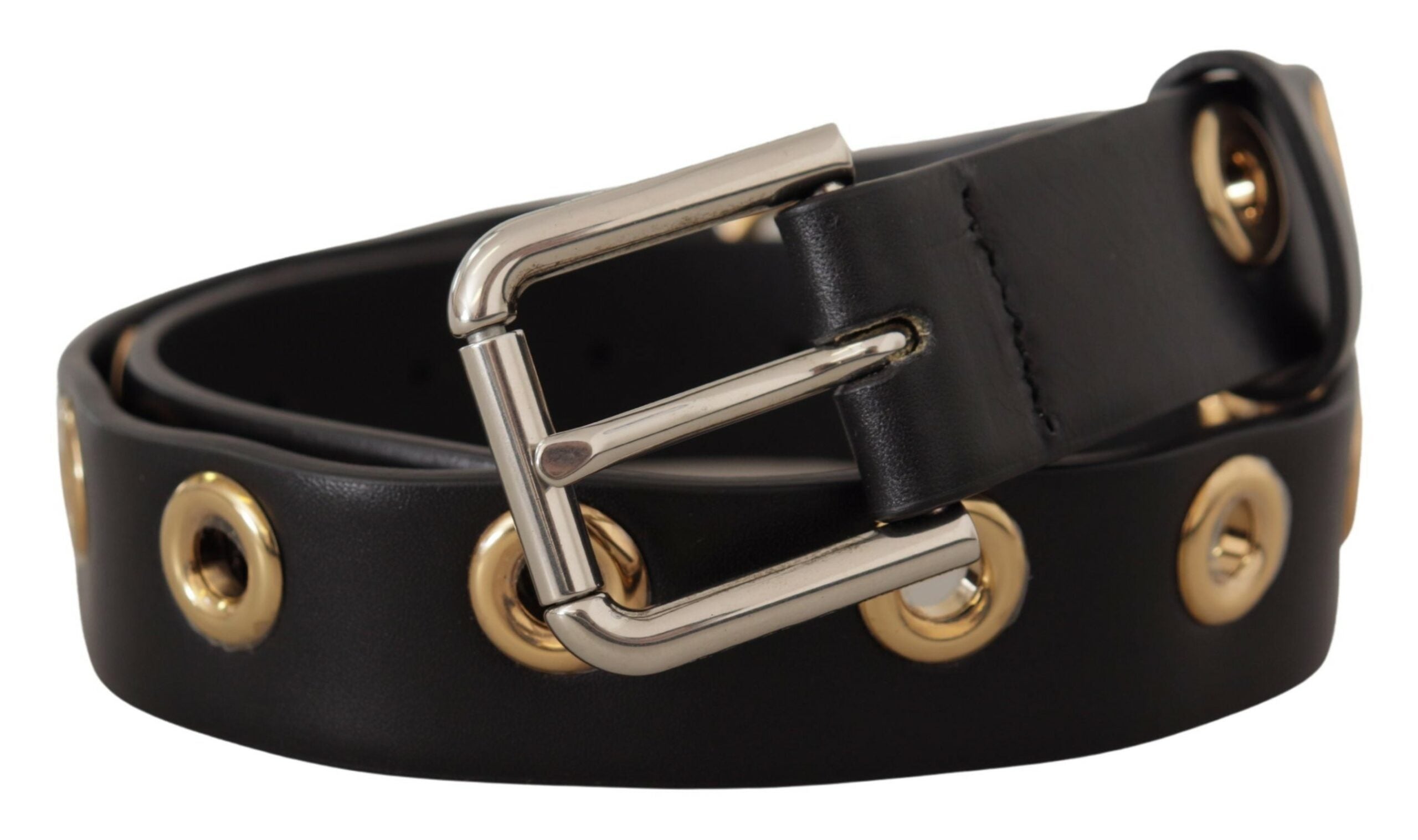 Dolce &amp; Gabbana Chic Ceinture en cuir noir avec boucle gravée