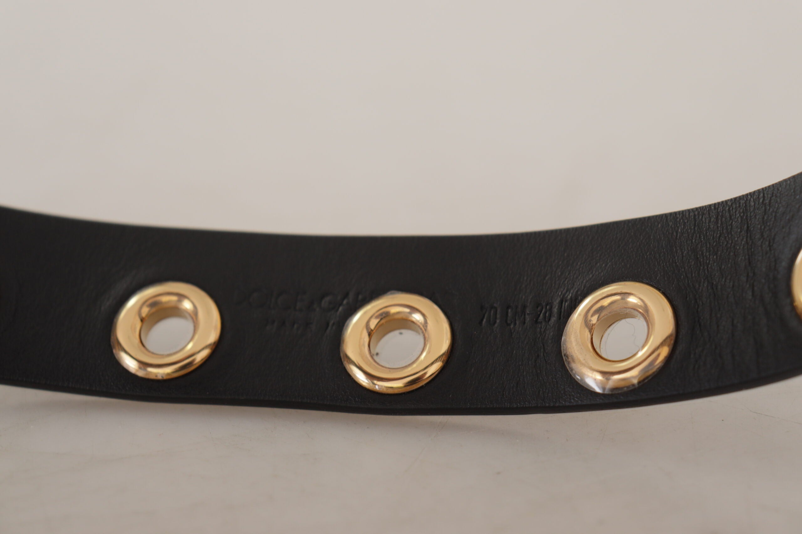 Dolce &amp; Gabbana Chic Ceinture en cuir noir avec boucle gravée