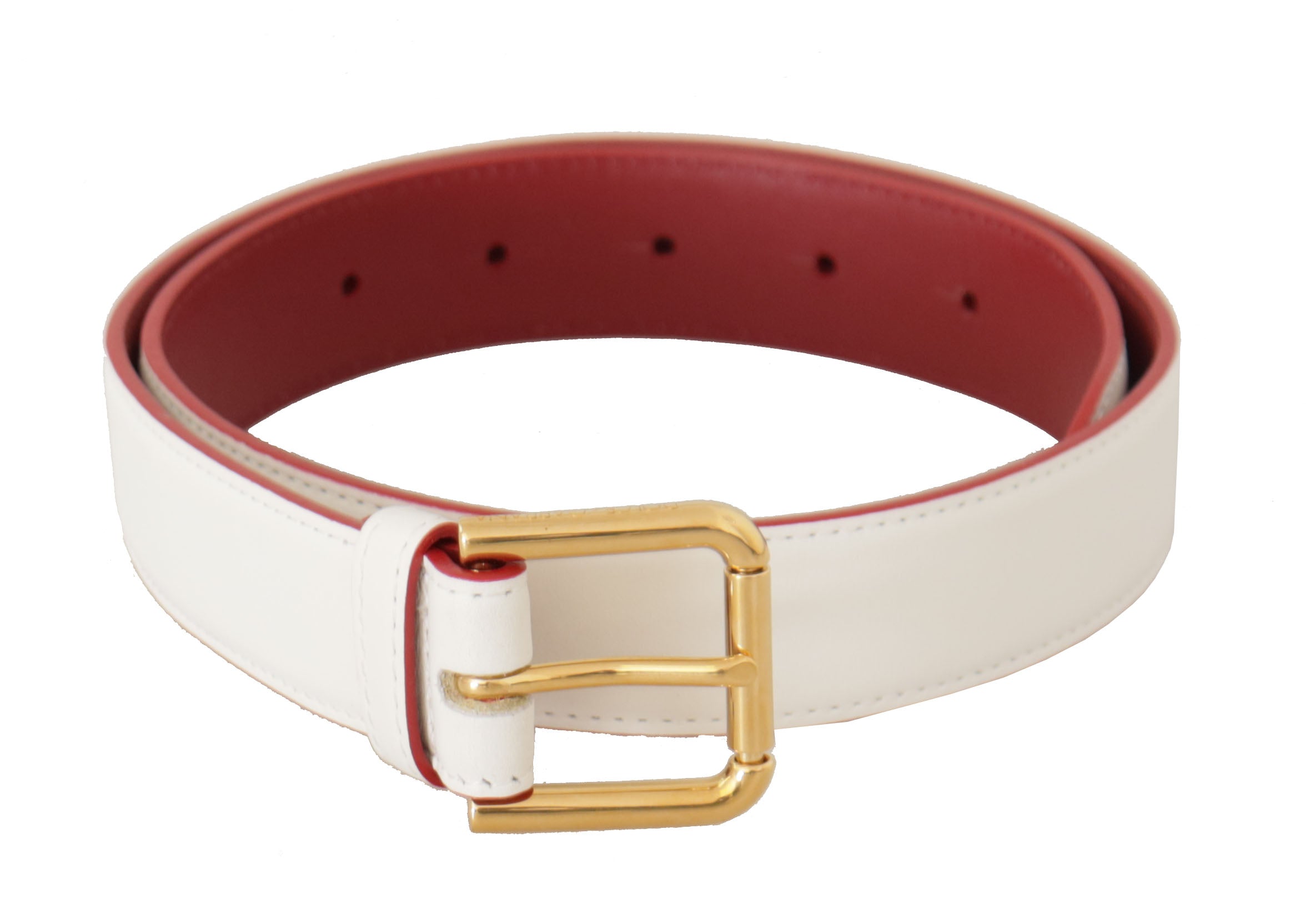 Dolce &amp; Gabbana Ceinture élégante en cuir blanc avec boucle gravée