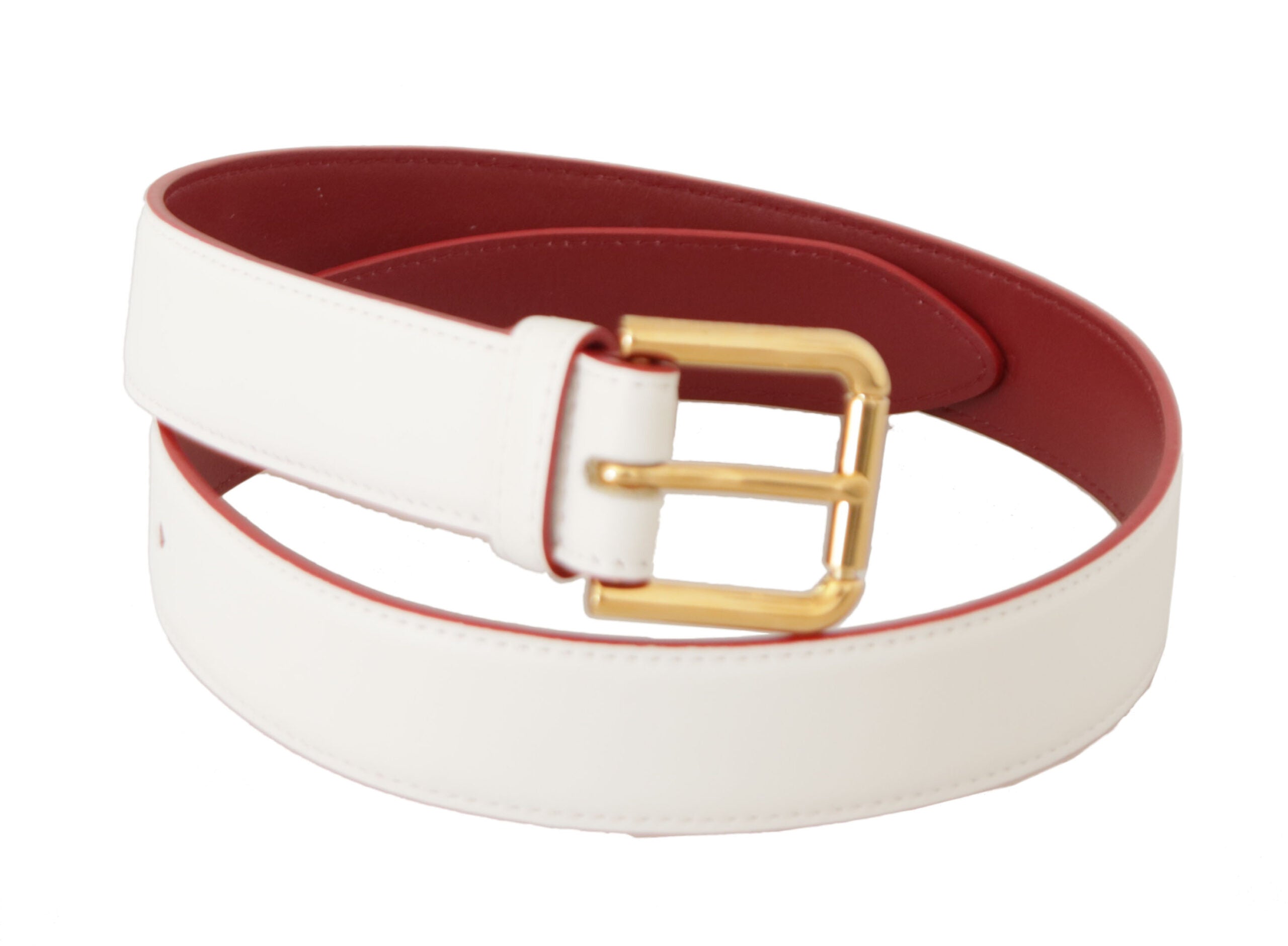 Dolce &amp; Gabbana Ceinture élégante en cuir blanc avec boucle gravée