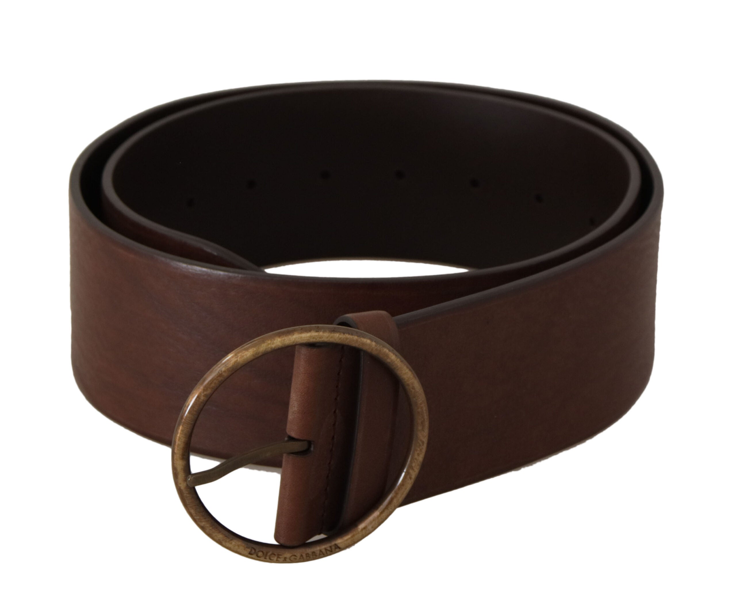 Dolce &amp; Gabbana Ceinture élégante en cuir marron avec boucle gravée