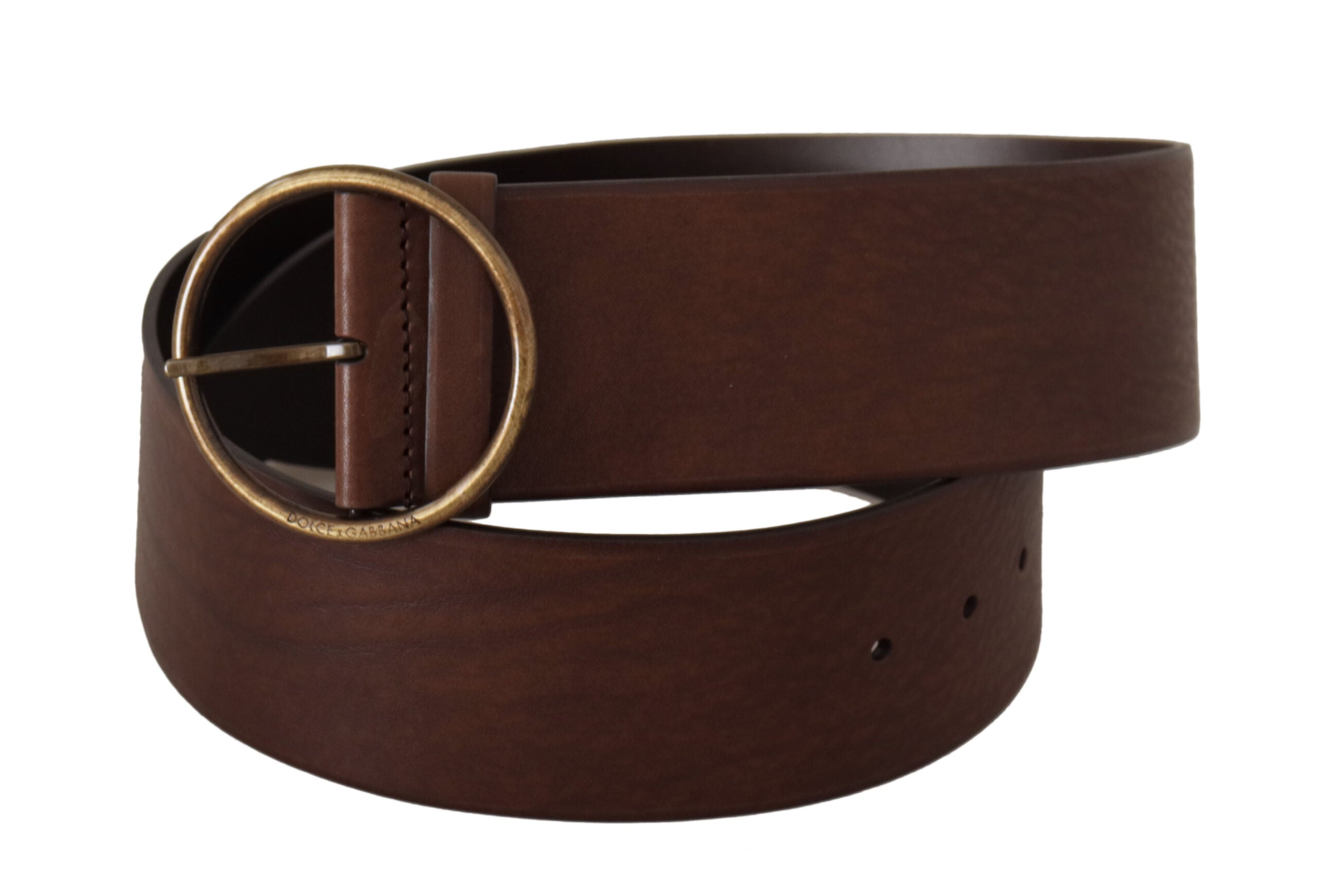 Dolce &amp; Gabbana Ceinture élégante en cuir marron avec boucle gravée