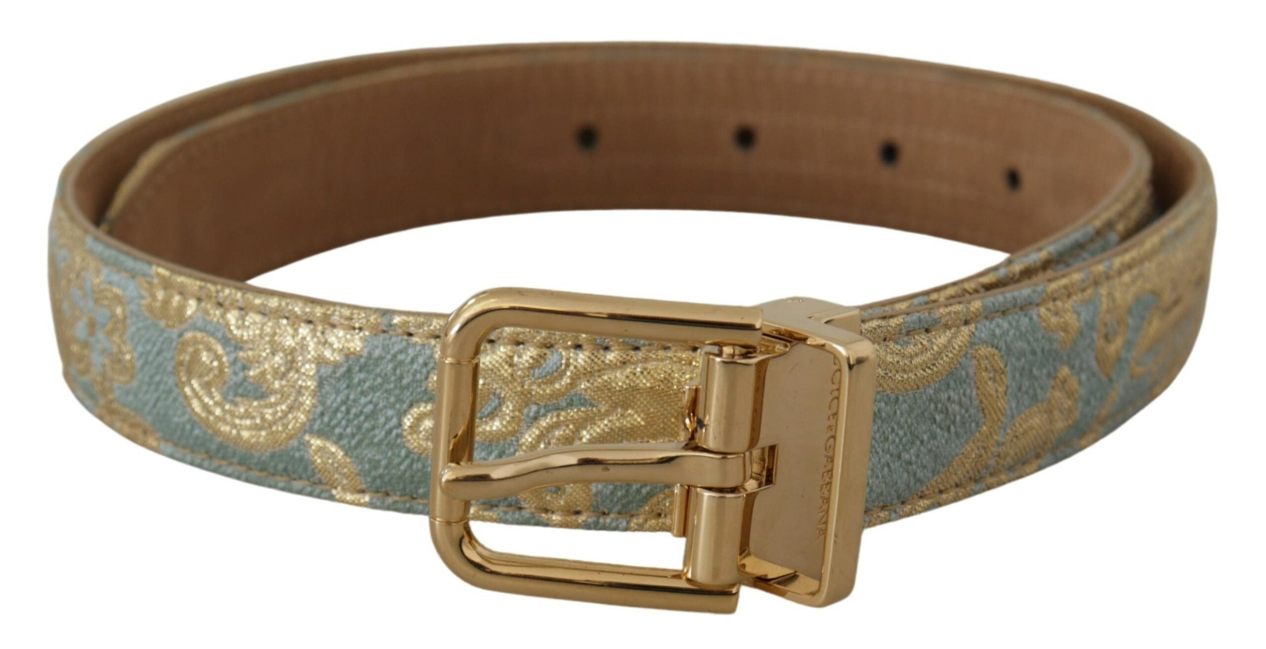 Dolce &amp; Gabbana Ceinture élégante en cuir bleu clair avec boucle dorée