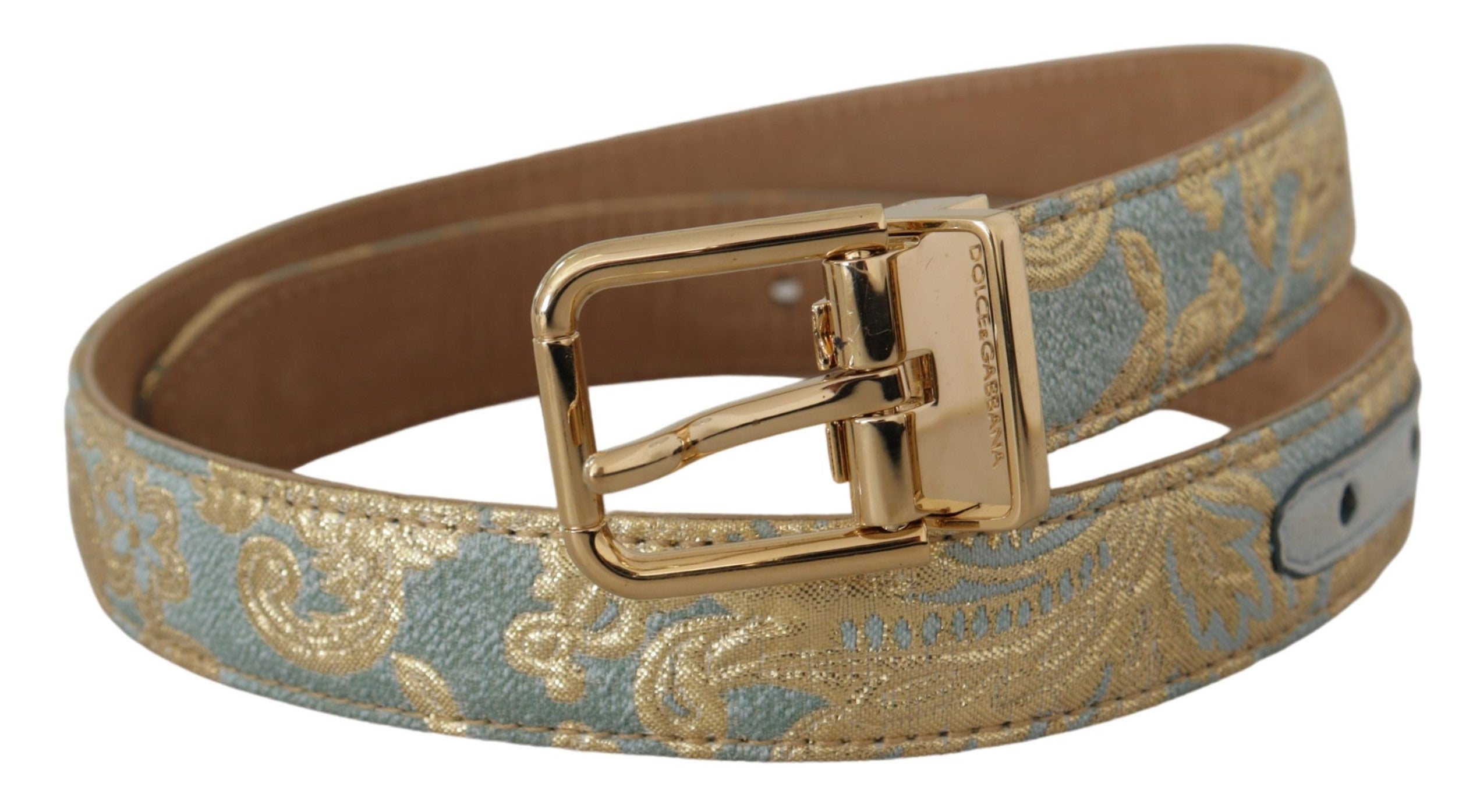 Dolce &amp; Gabbana Ceinture élégante en cuir bleu clair avec boucle dorée