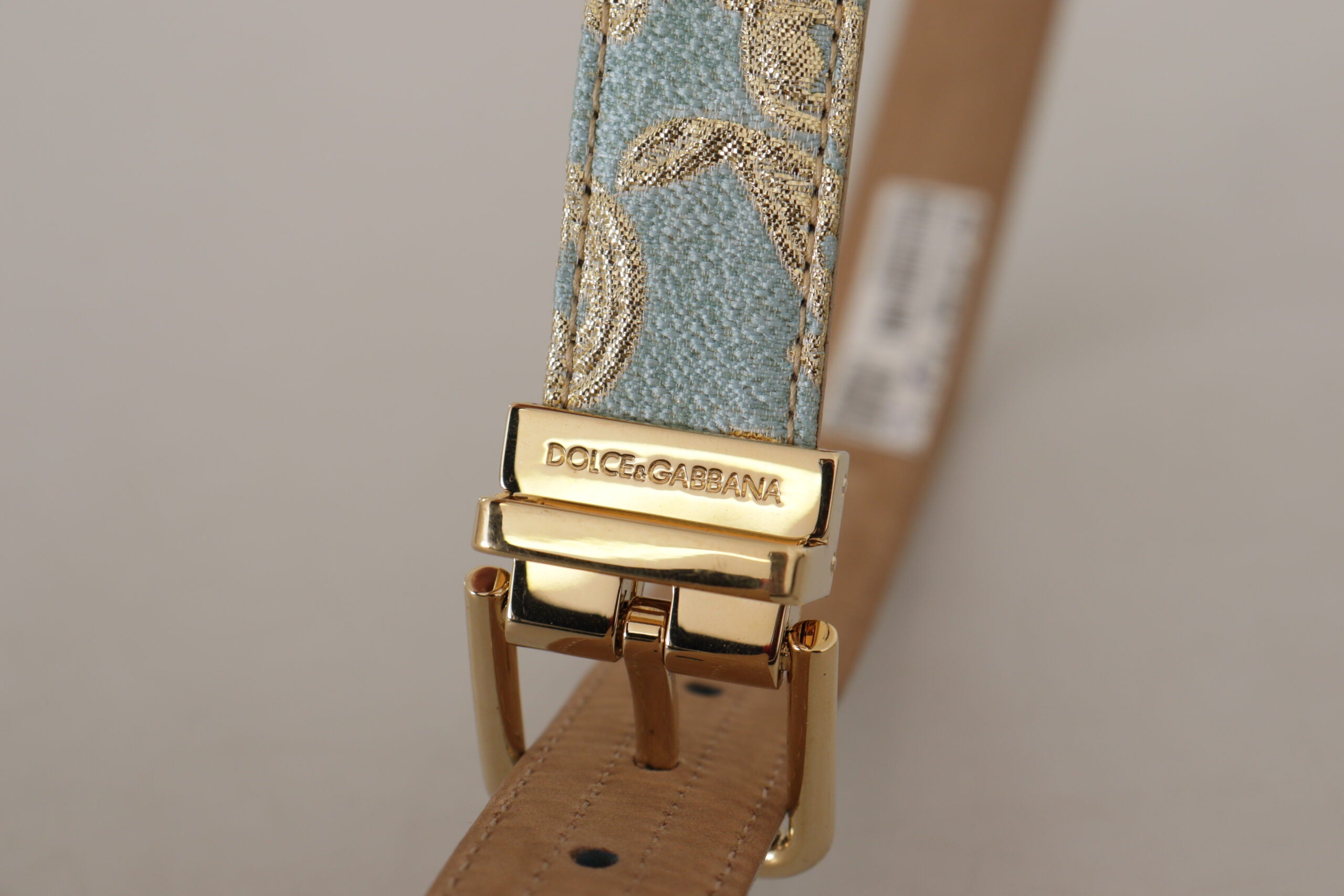 Dolce &amp; Gabbana Ceinture élégante en cuir bleu clair avec boucle dorée