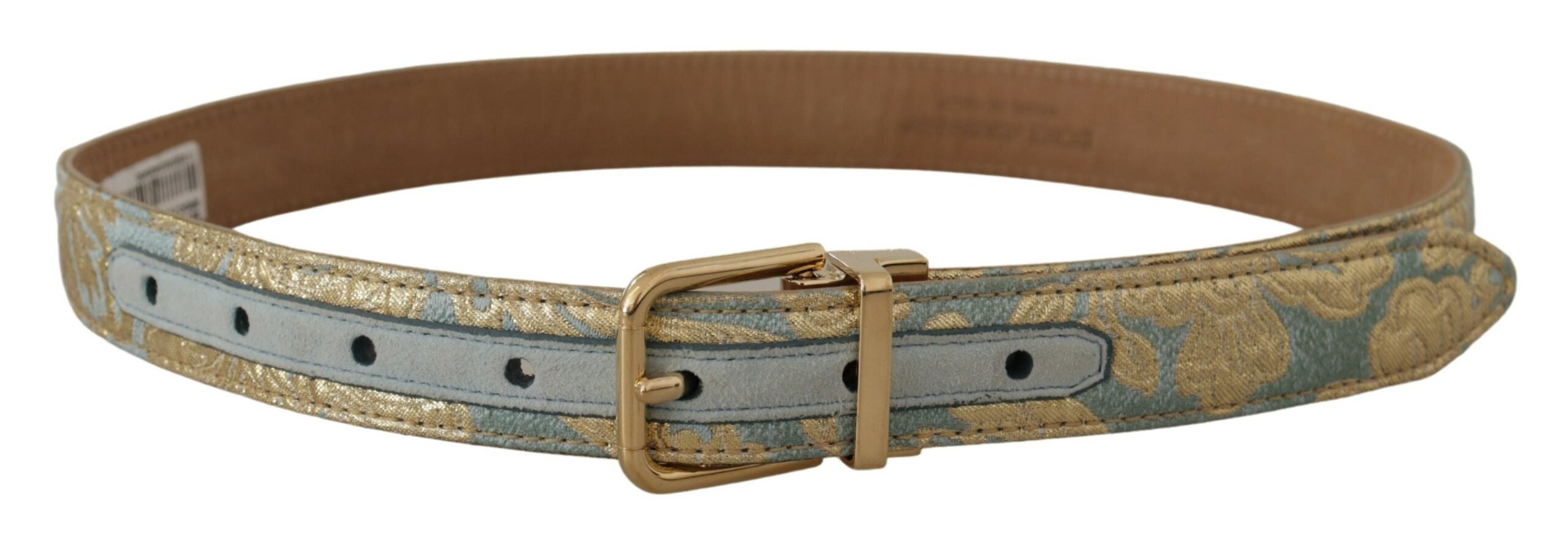 Dolce &amp; Gabbana Ceinture élégante en cuir bleu clair avec boucle dorée