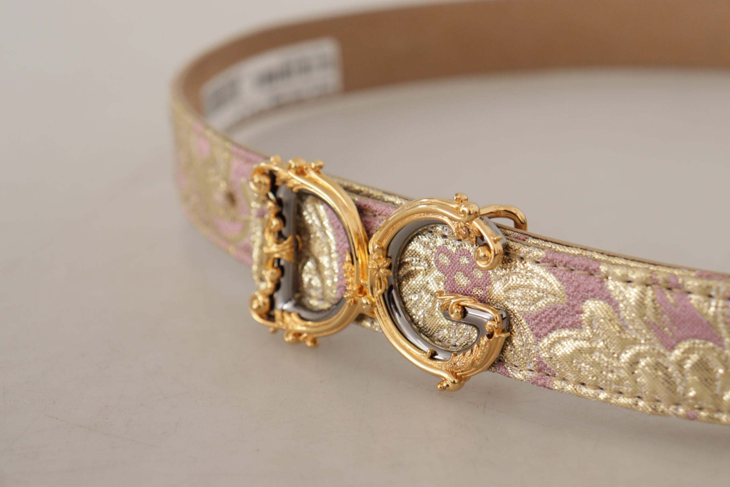 Dolce &amp; Gabbana Chic Ceinture en cuir doré et rose