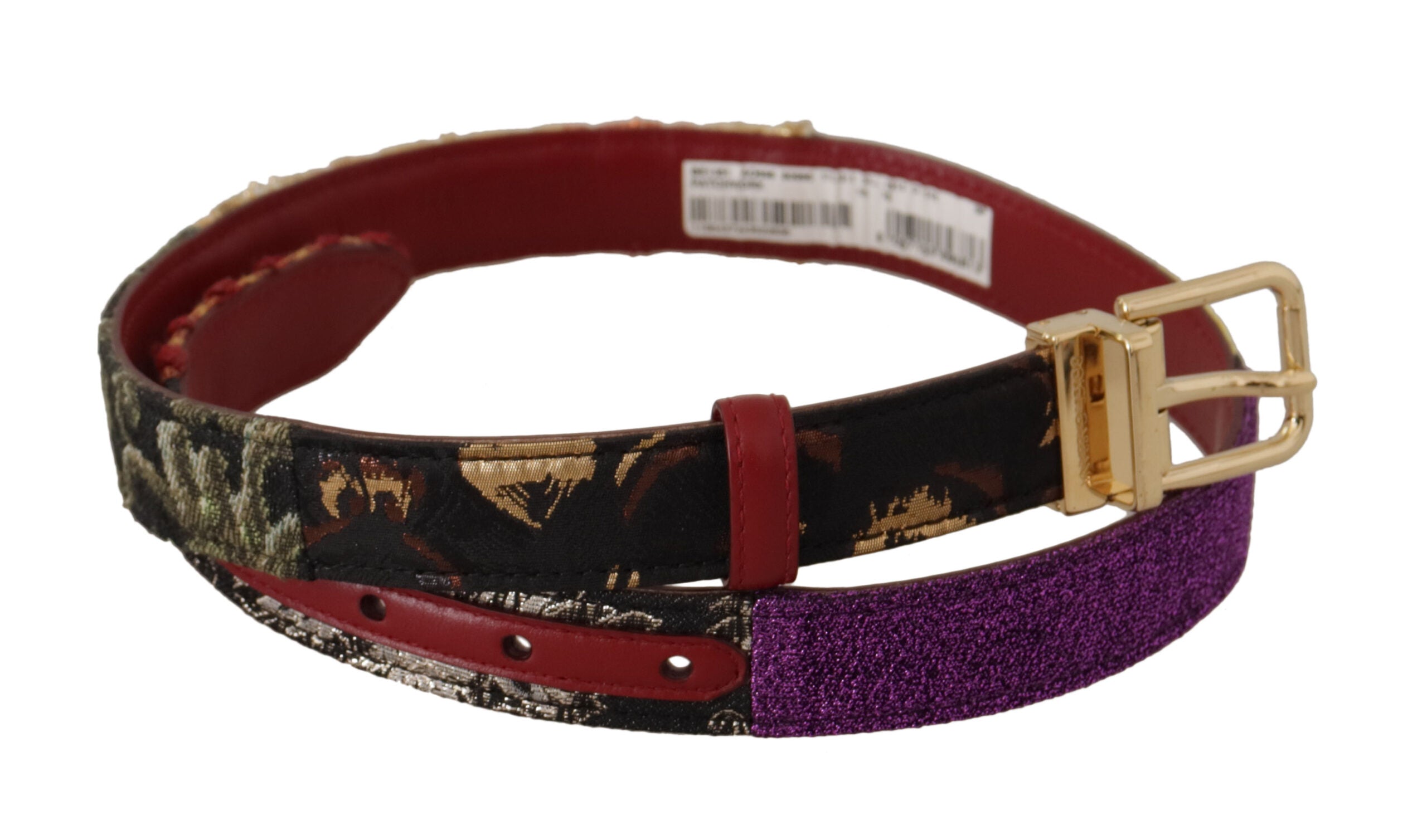 Ceinture en cuir et toile multicolore Dolce &amp; Gabbana avec boucle gravée