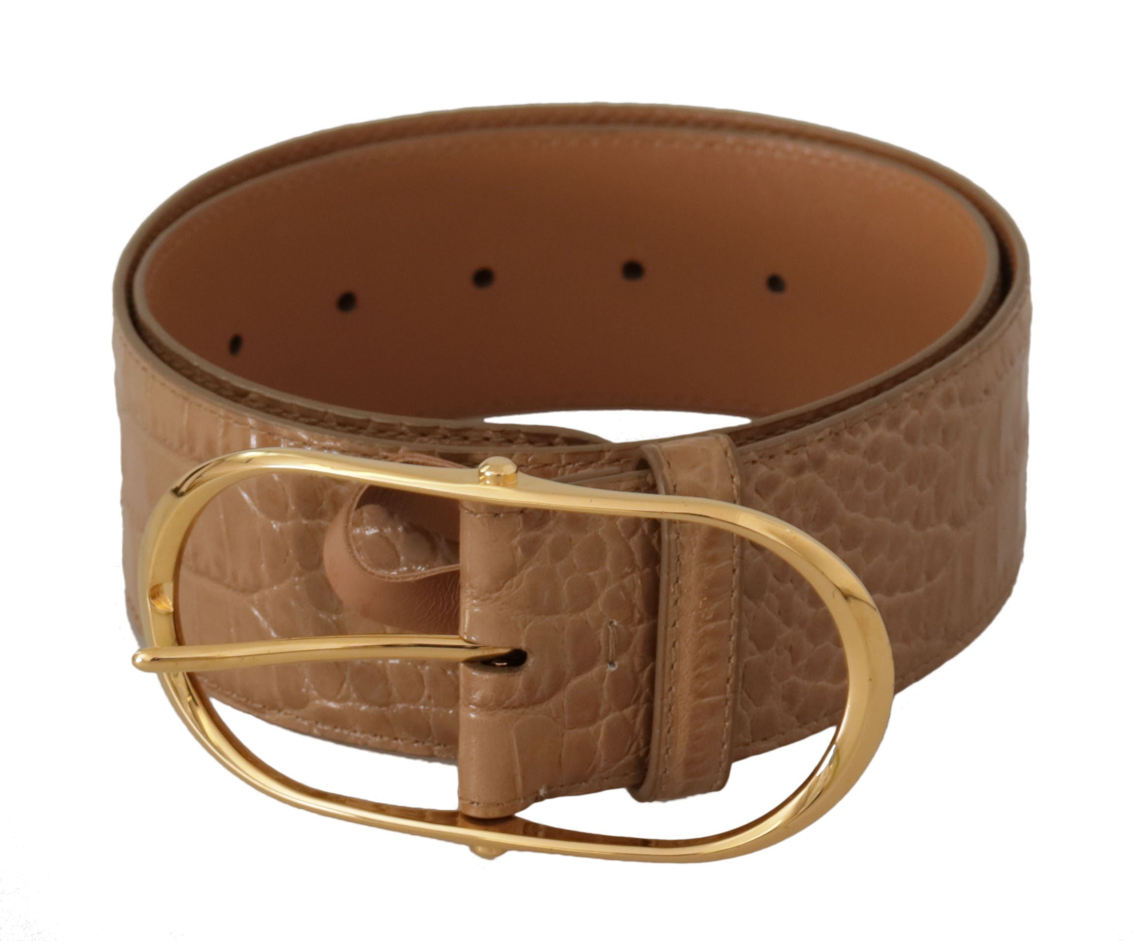 Dolce &amp; Gabbana Ceinture élégante en cuir beige avec boucle gravée