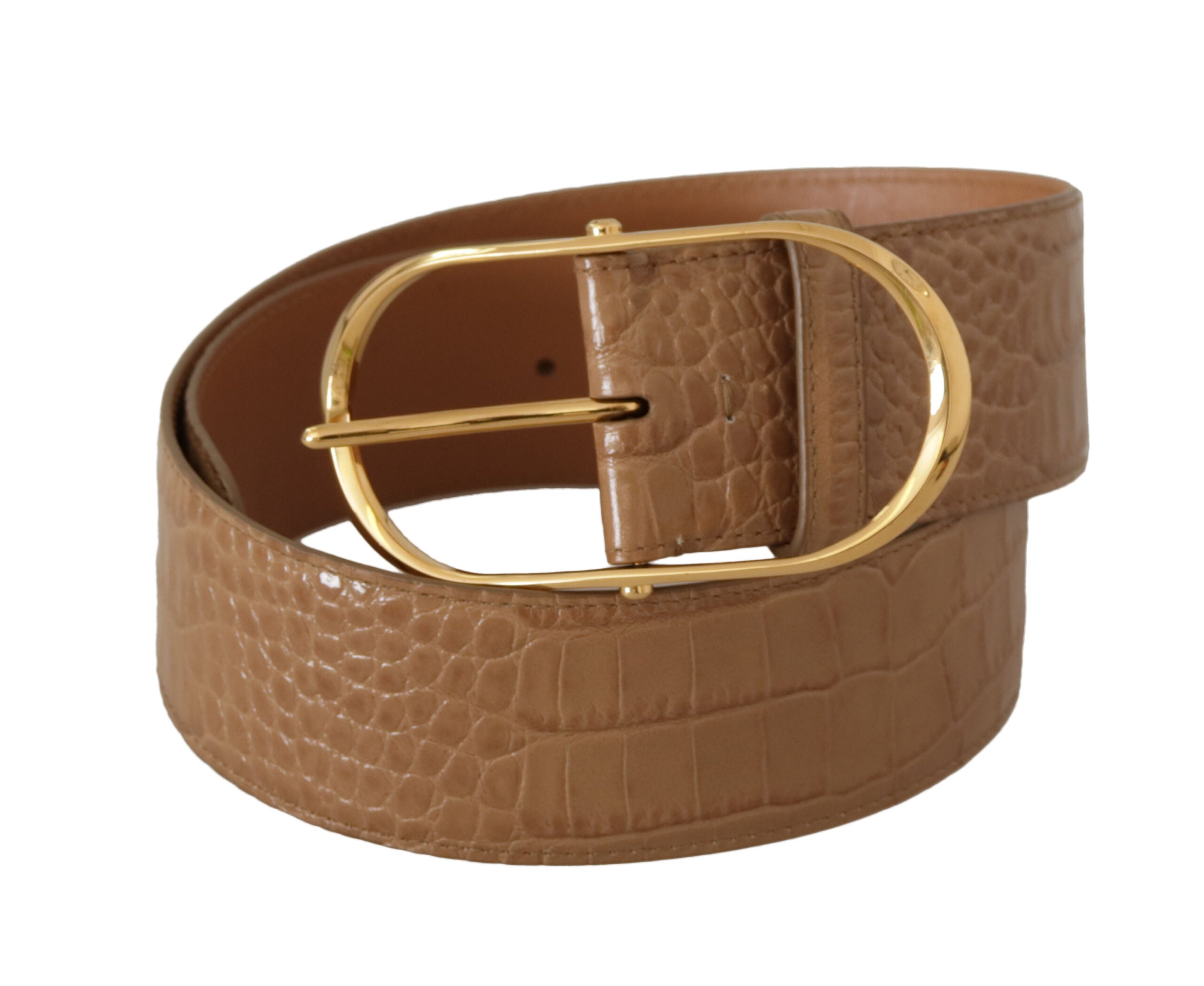 Dolce &amp; Gabbana Ceinture élégante en cuir beige avec boucle gravée