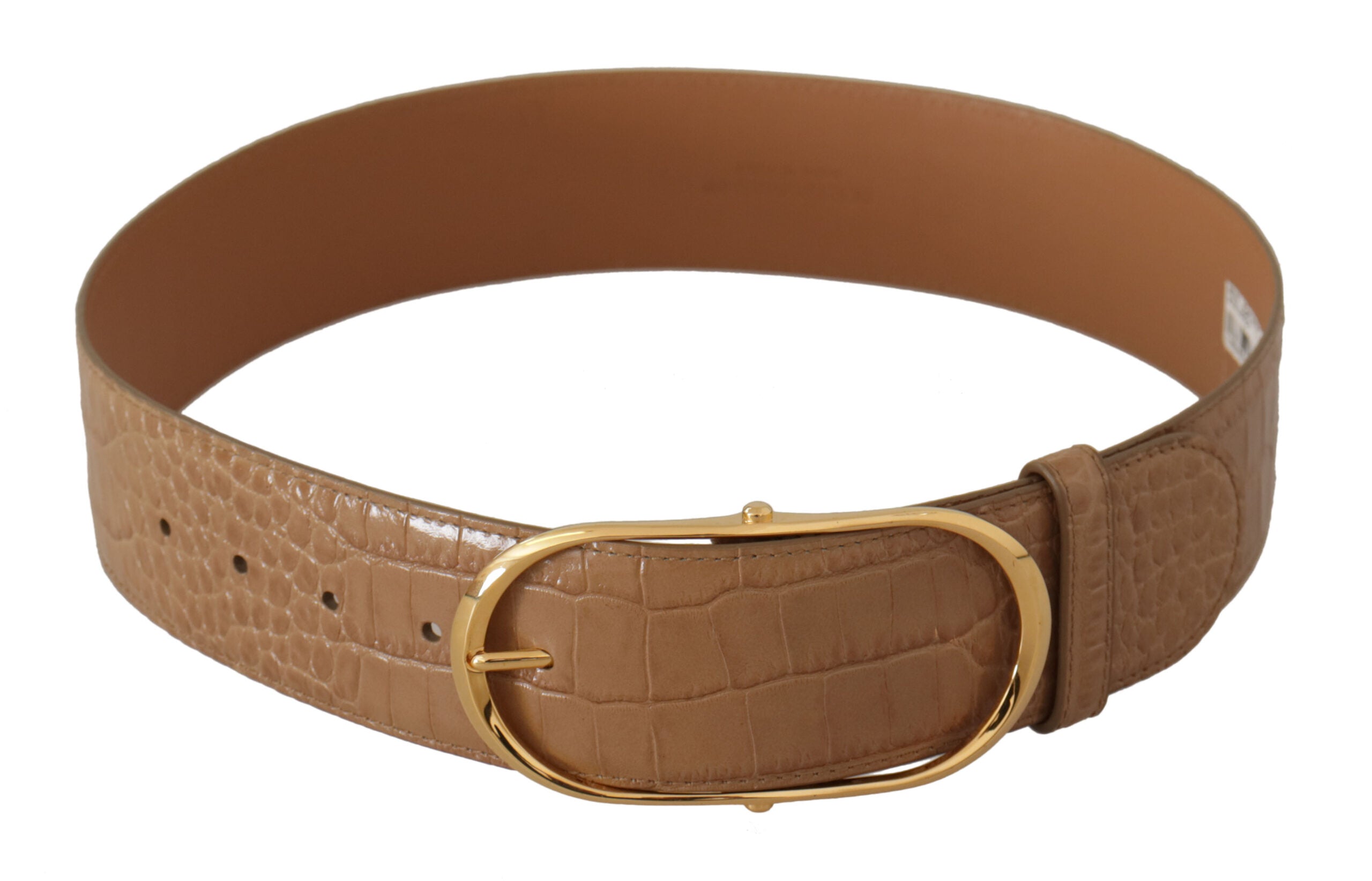 Dolce &amp; Gabbana Ceinture élégante en cuir beige avec boucle gravée