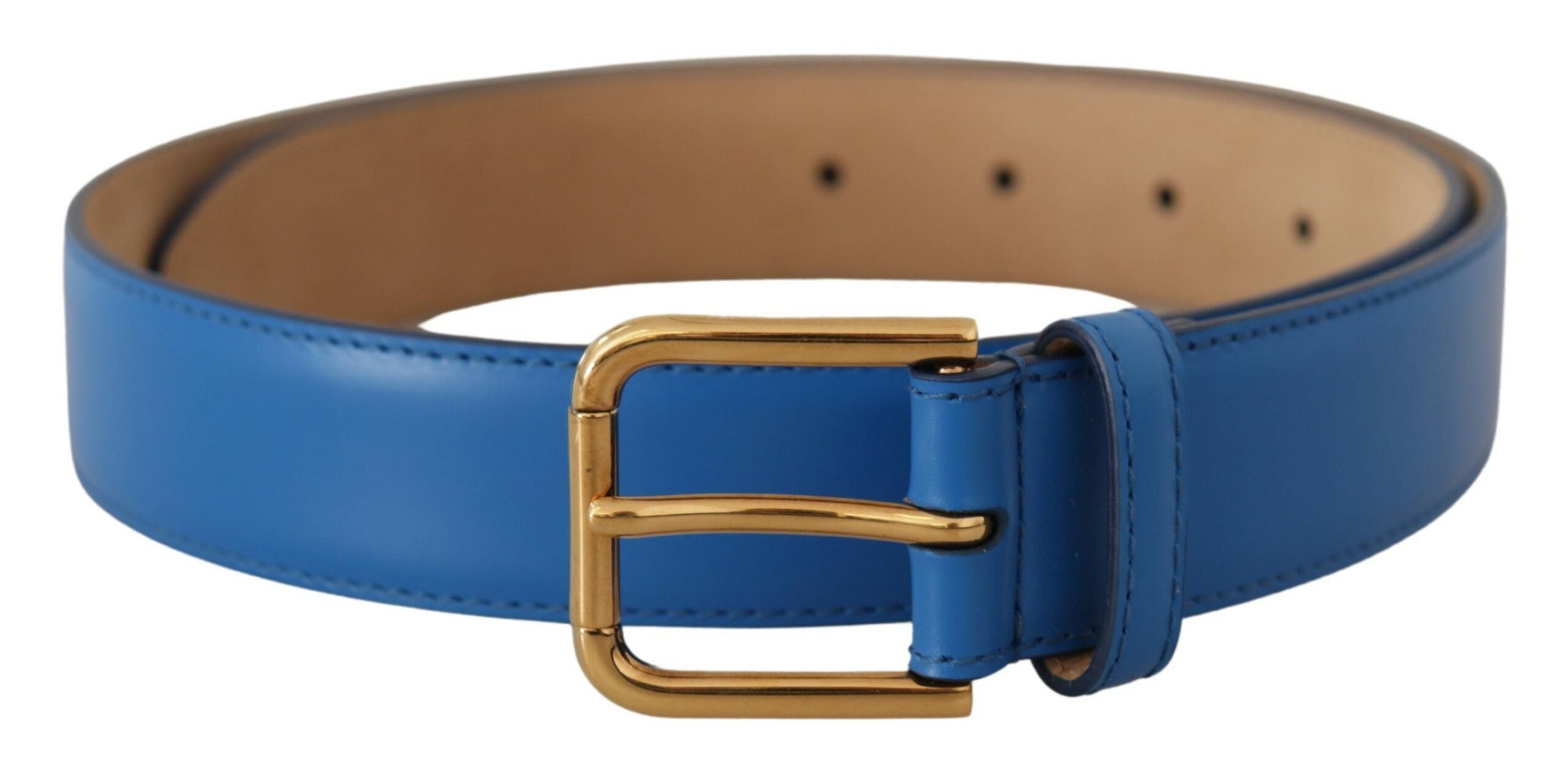 Dolce &amp; Gabbana Ceinture élégante en cuir bleu avec boucle gravée