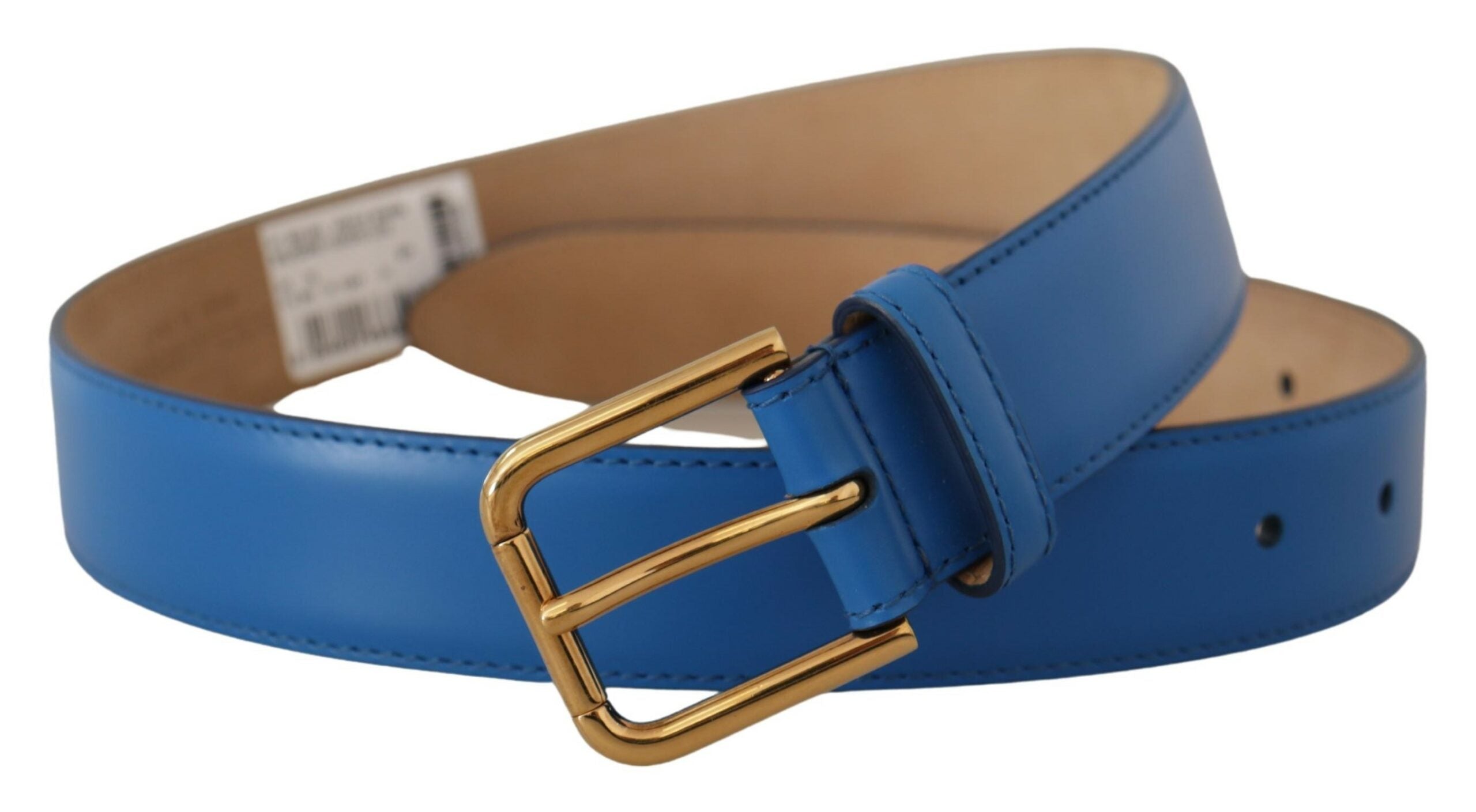 Dolce &amp; Gabbana Ceinture élégante en cuir bleu avec boucle gravée