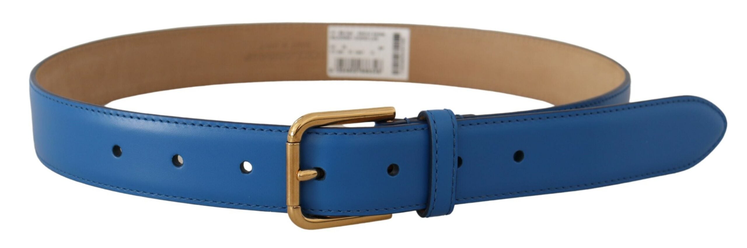 Dolce &amp; Gabbana Ceinture élégante en cuir bleu avec boucle gravée