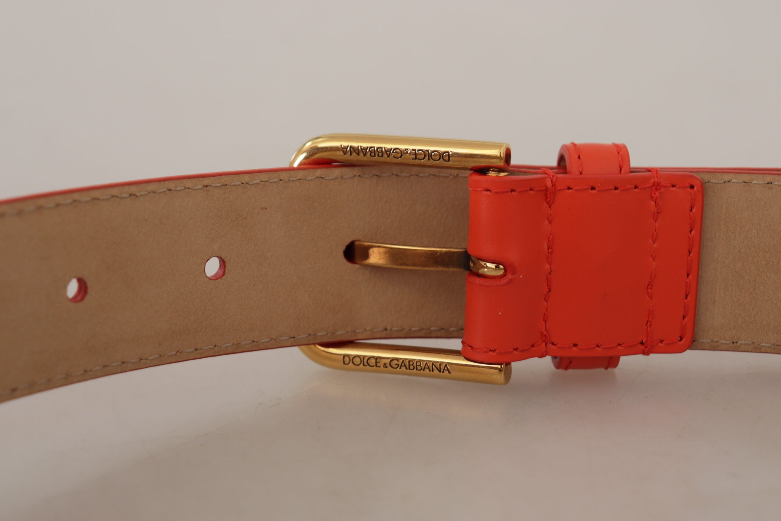 Dolce &amp; Gabbana Chic Ceinture en cuir orange avec étui pour écouteurs