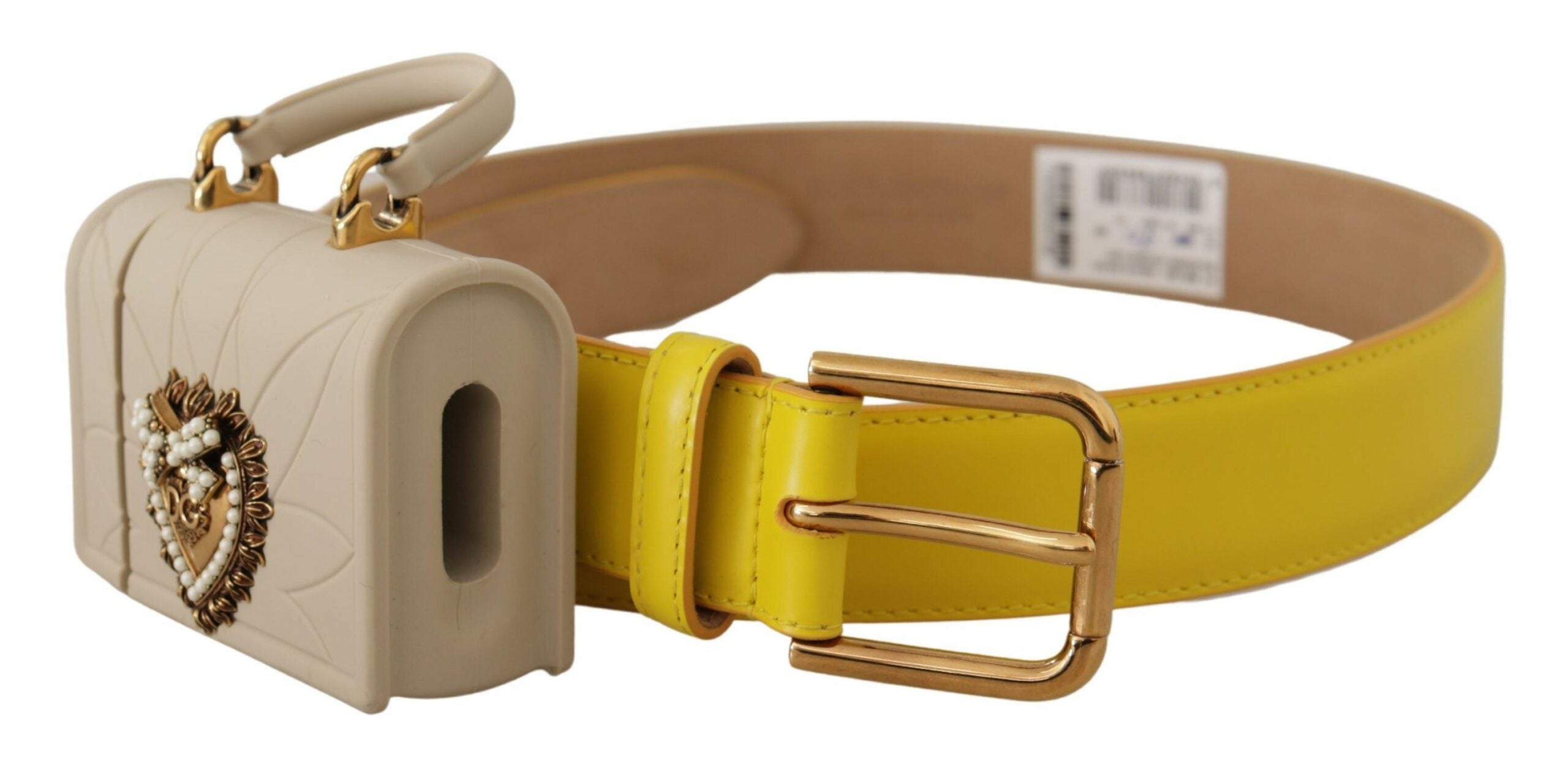 Dolce &amp; Gabbana Chic Ceinture en cuir jaune avec étui pour écouteurs