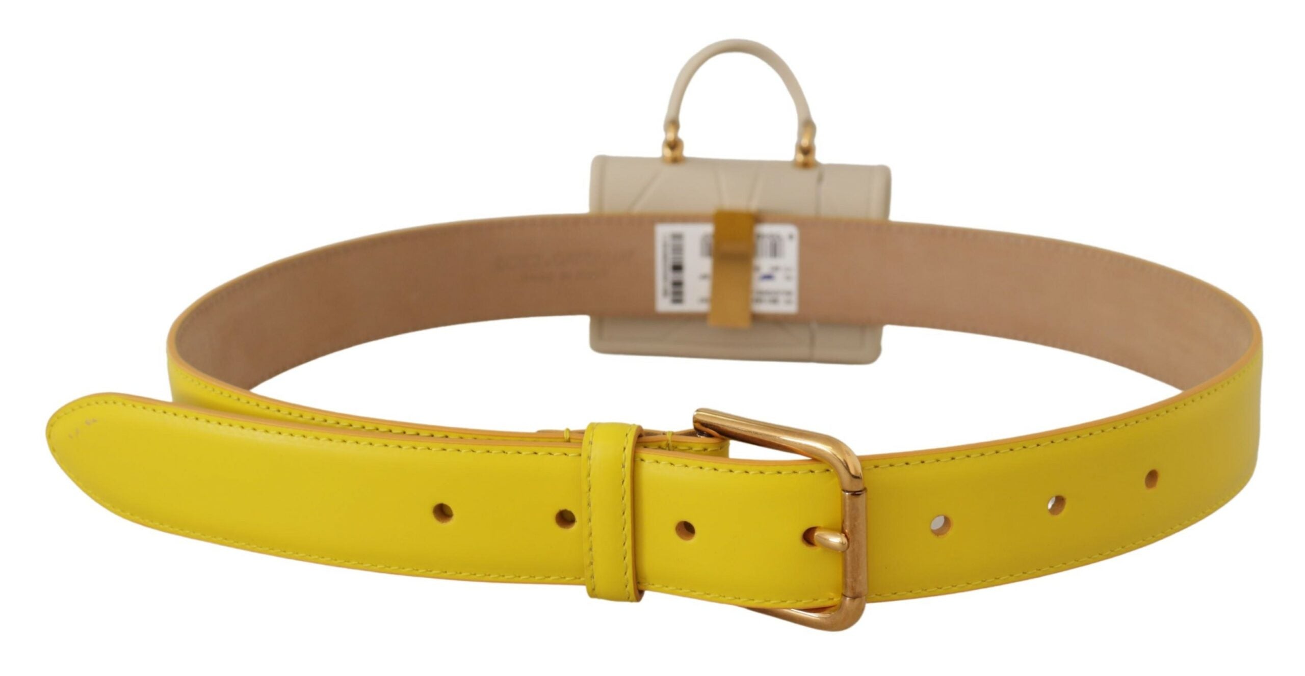 Dolce &amp; Gabbana Chic Ceinture en cuir jaune avec étui pour écouteurs