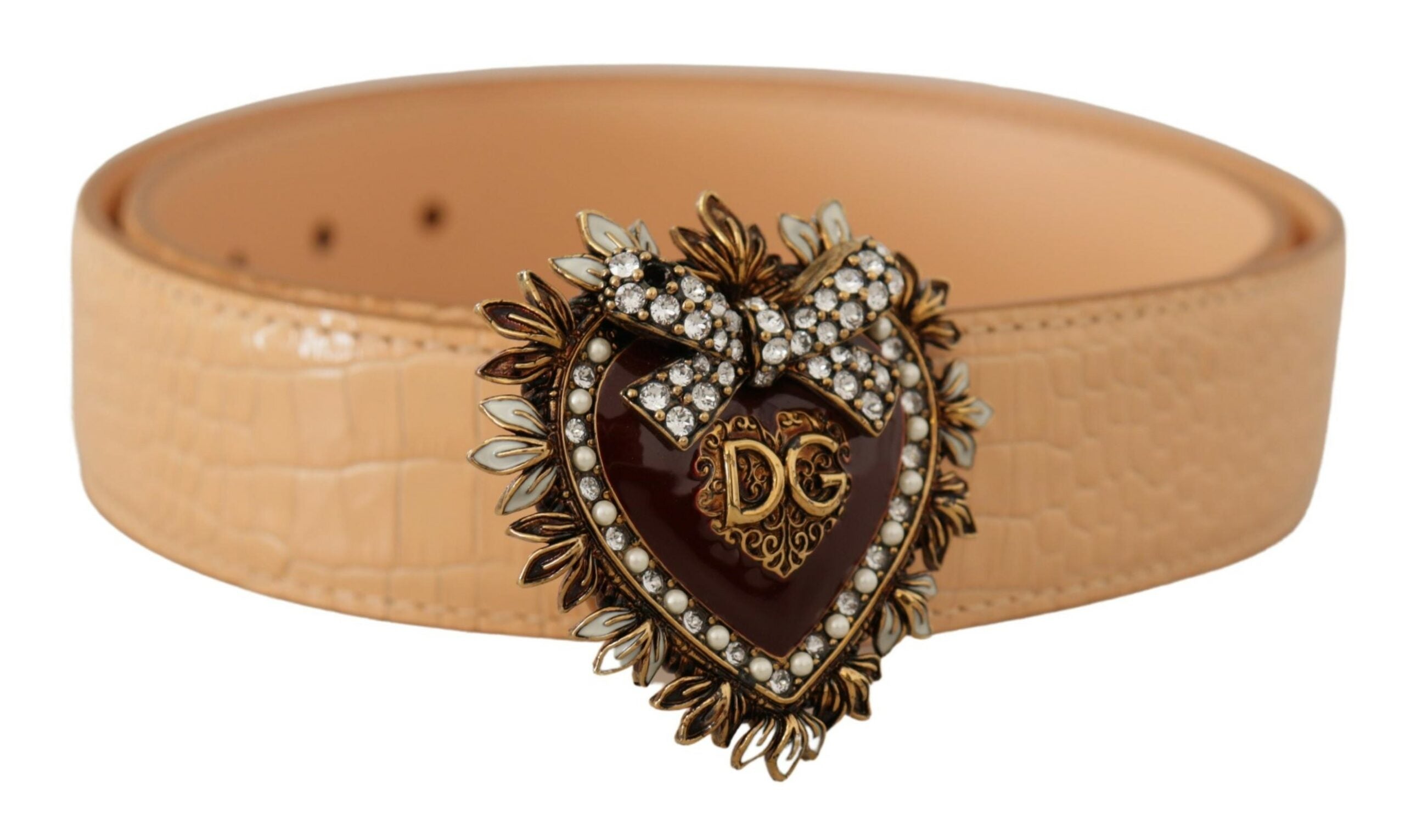 Dolce &amp; Gabbana Enchanting Nude Ceinture en cuir avec boucle gravée