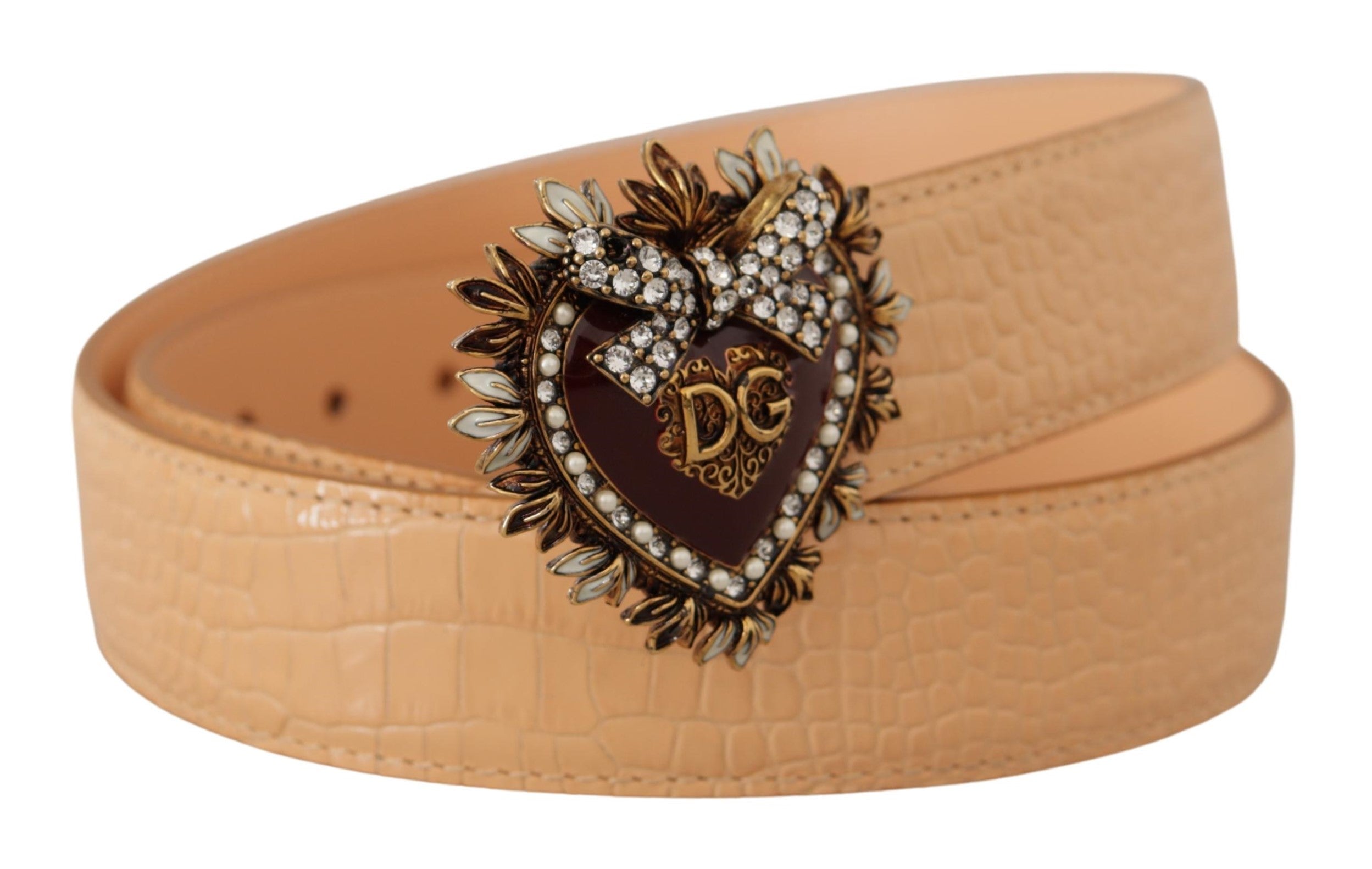 Dolce &amp; Gabbana Enchanting Nude Ceinture en cuir avec boucle gravée