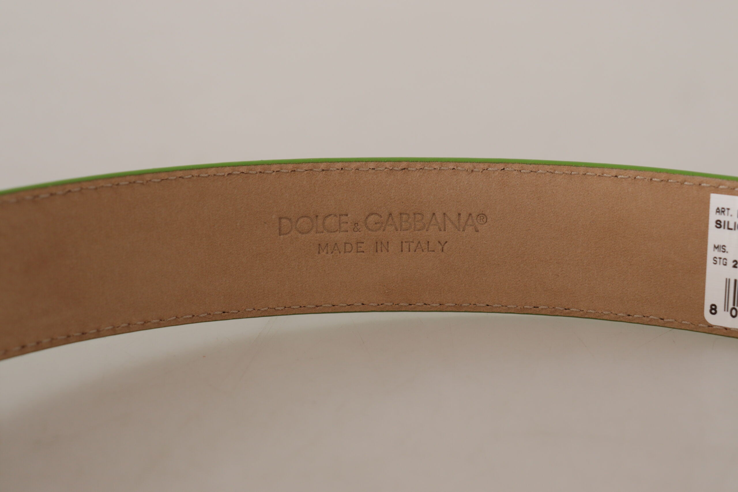 Dolce &amp; Gabbana Chic Ceinture en cuir émeraude avec boucle gravée