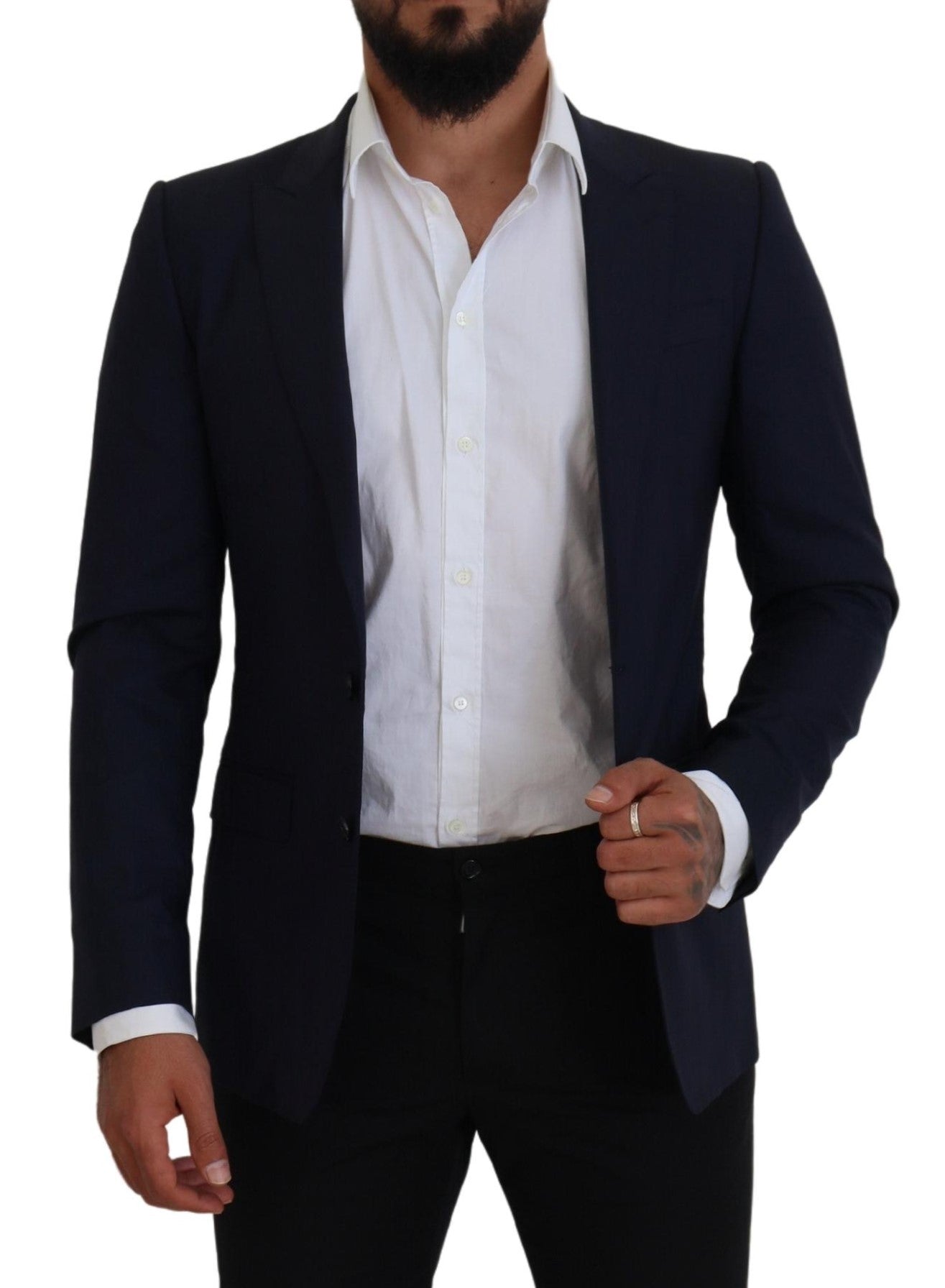 Dolce &amp; Gabbana Veste blazer en laine et soie bleue élégante