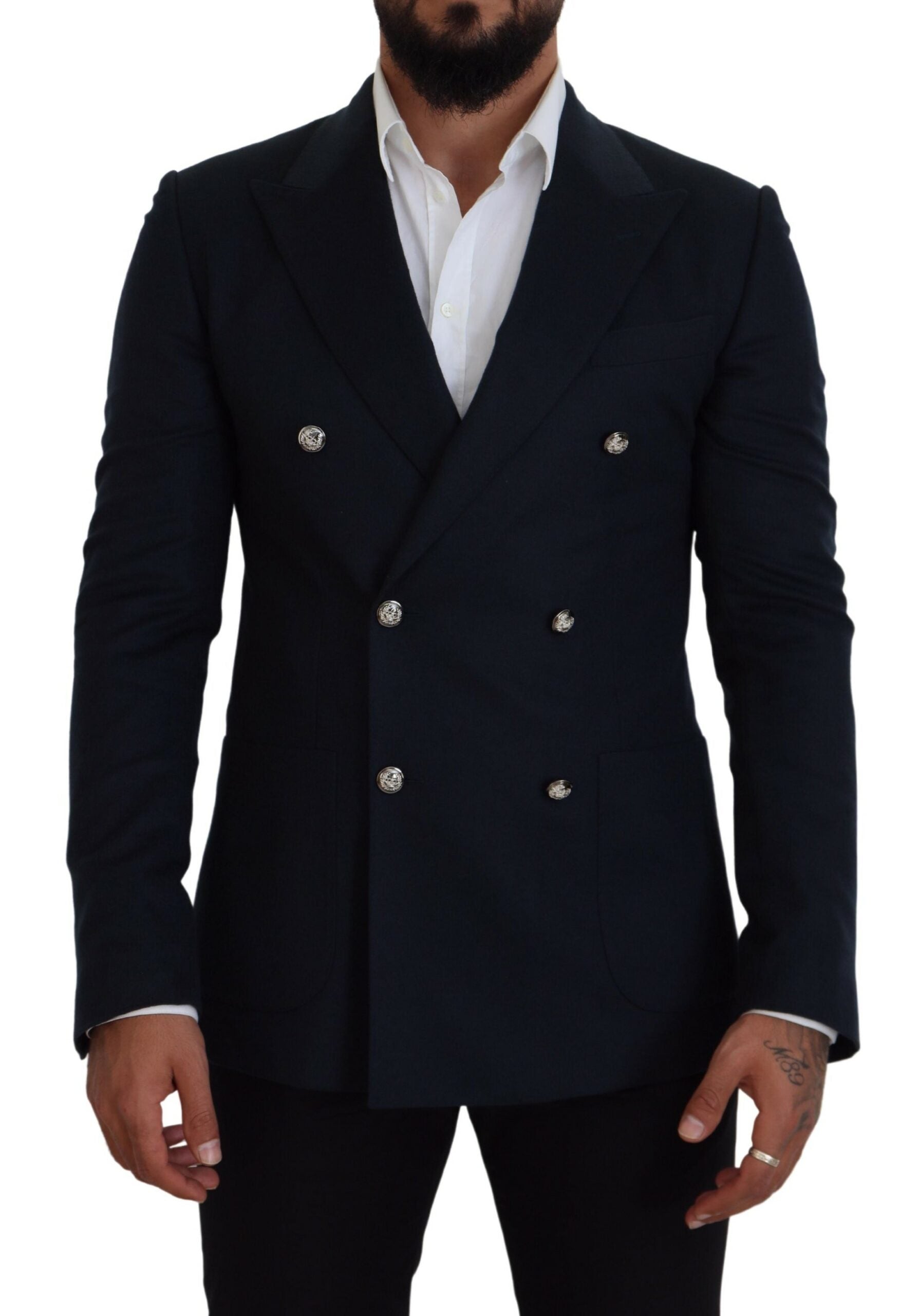 Dolce &amp; Gabbana Blazer bleu élégant en mélange de cachemire et de soie