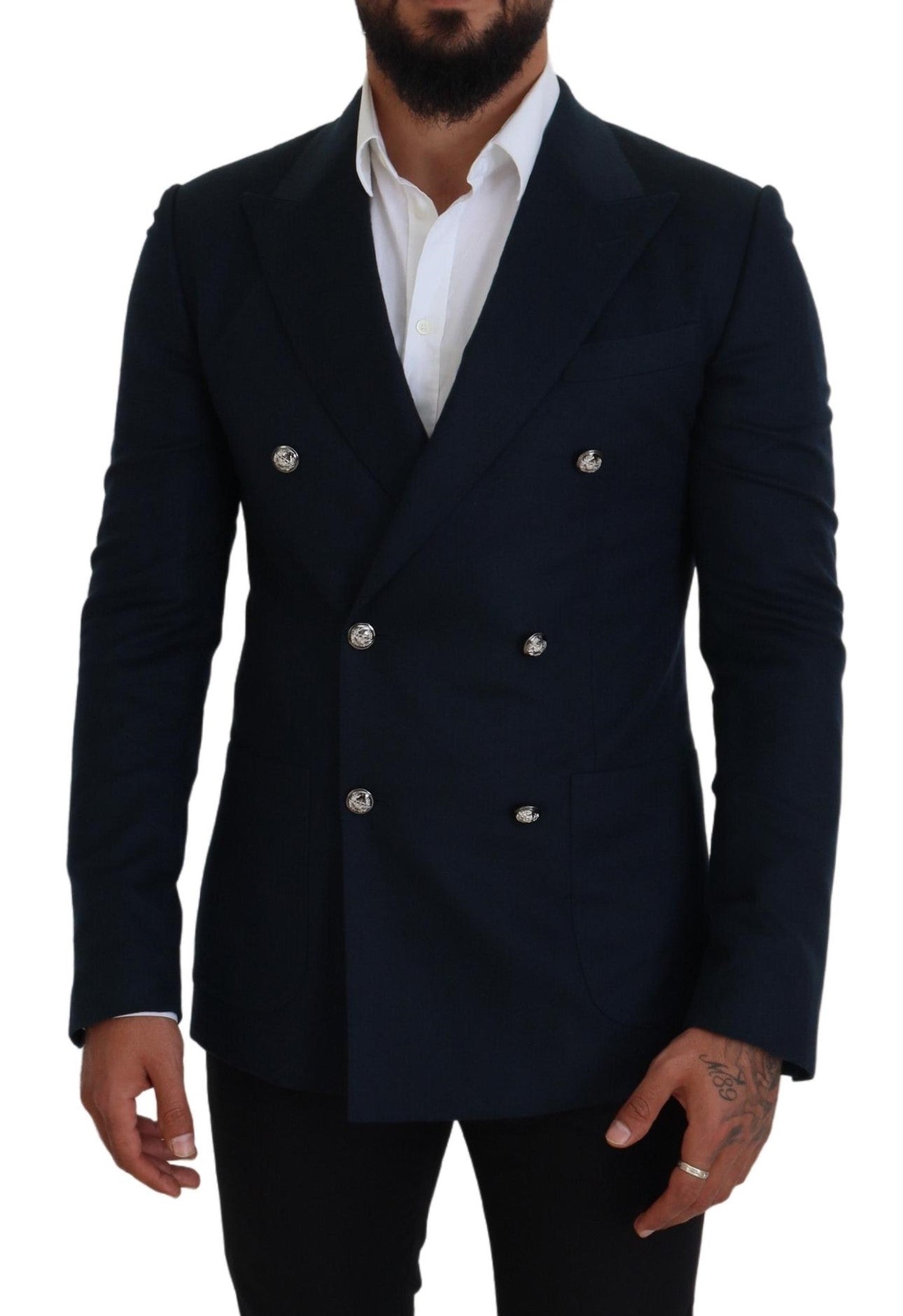 Dolce &amp; Gabbana Blazer bleu élégant en mélange de cachemire et de soie