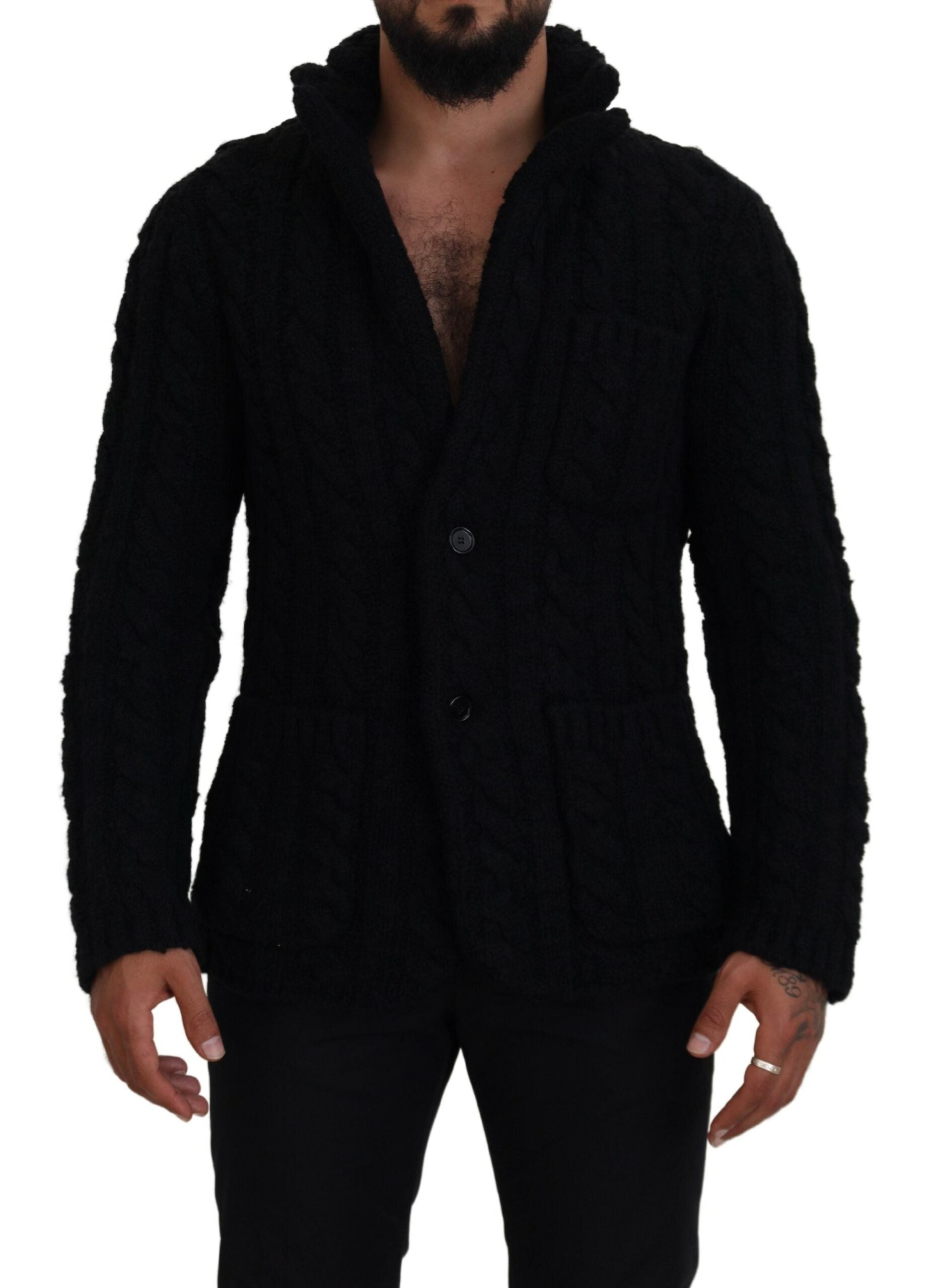 Dolce &amp; Gabbana Élégant cardigan noir en laine et cachemire mélangés