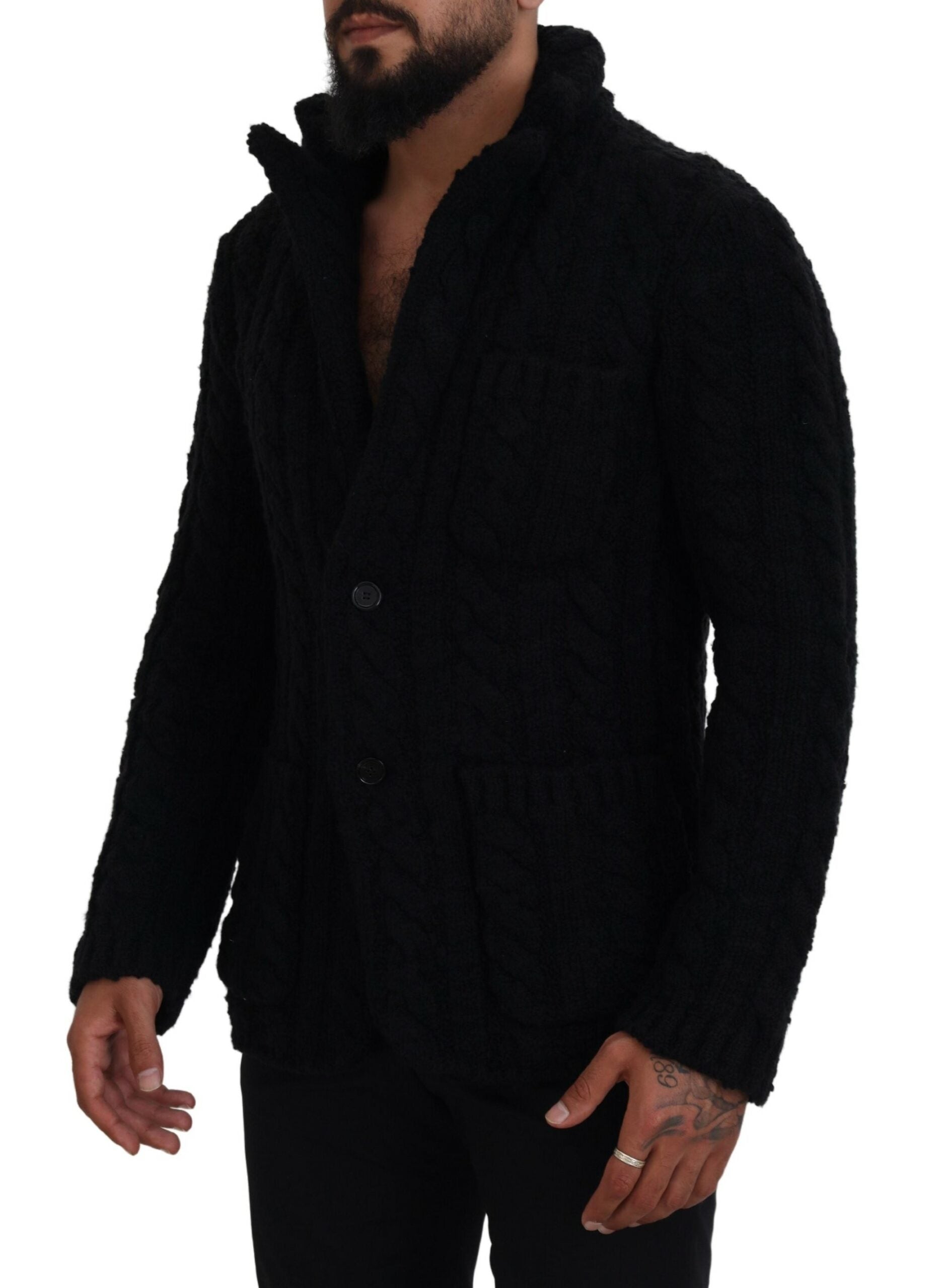 Dolce &amp; Gabbana Élégant cardigan noir en laine et cachemire mélangés